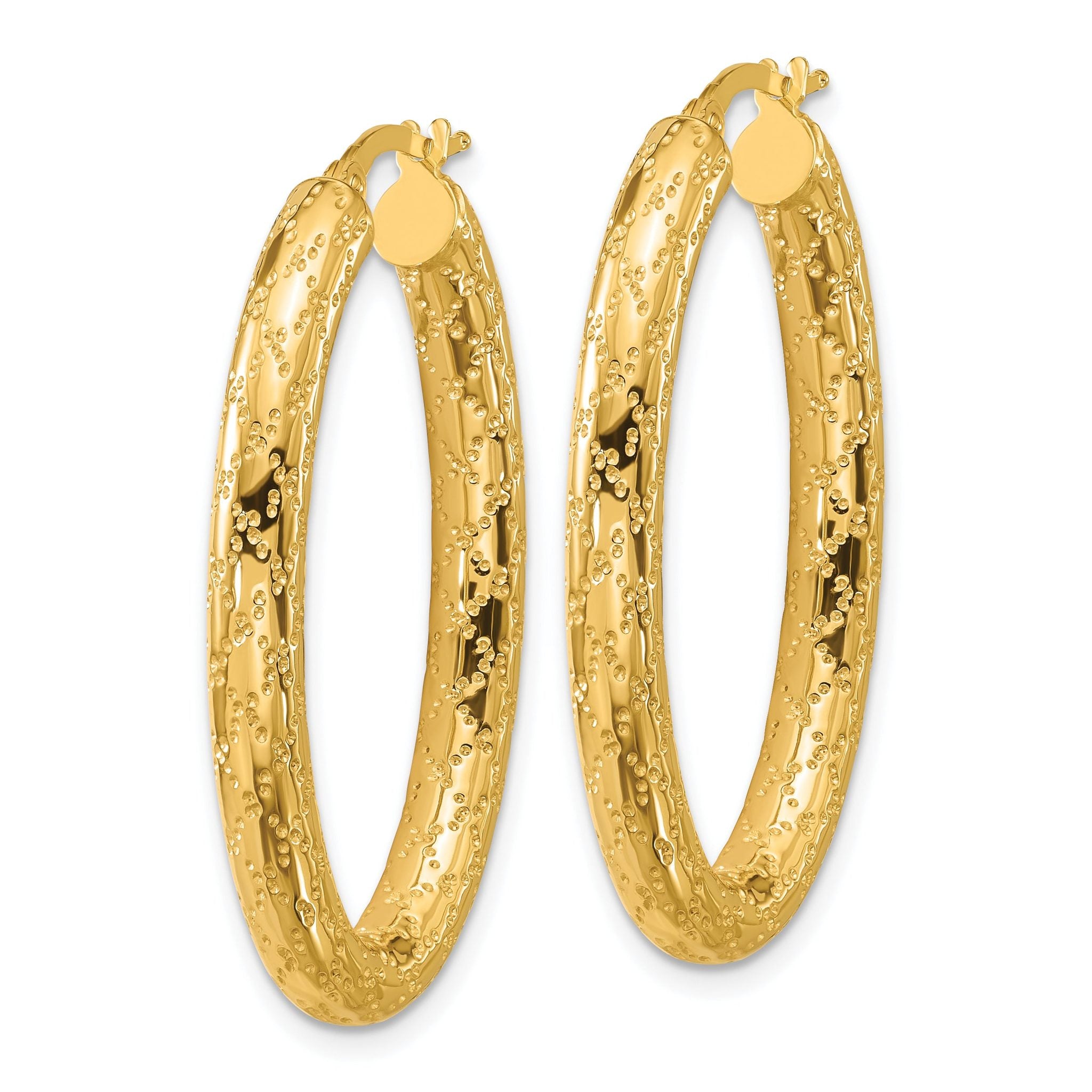 14K Polished Patterned Oval Hoop Earrings Secondary image
