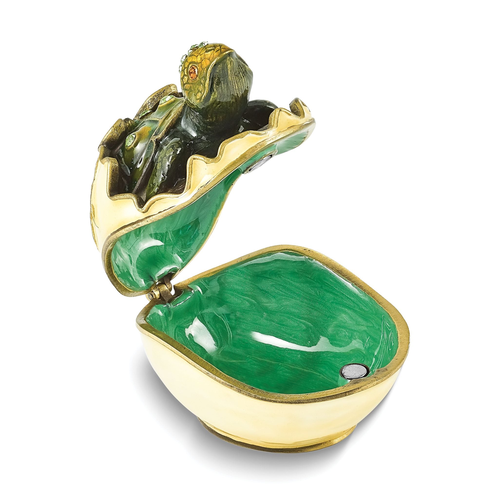 Luxury Giftware Pewter Bejeweled Crystals Gold-tone Enameled NORBERT Turtle Hatchling Trinket Box with Matching 18 Inch Necklace Secondary image