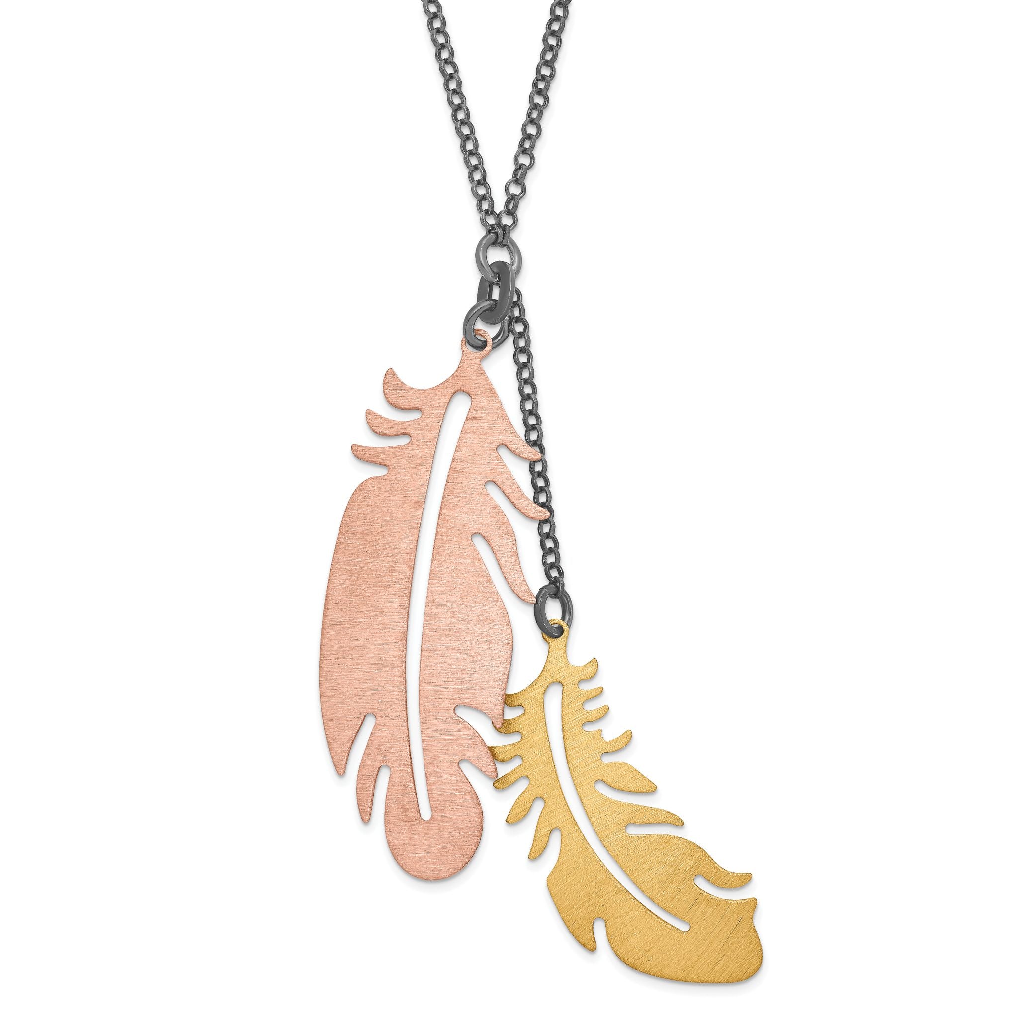 Sophia Jewelers Sterling Silver Two-Tone Feather Necklace with Rose and Gold Accents Main image
