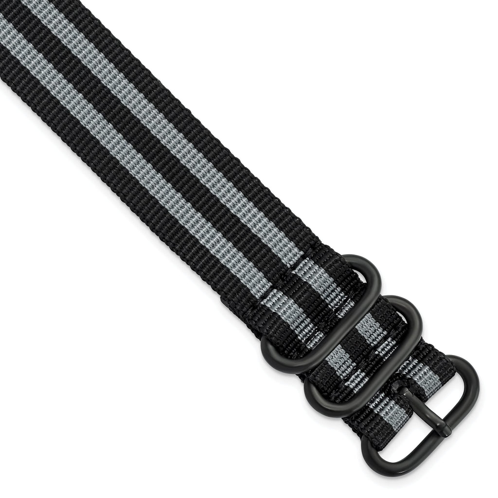 Military Ballistic Nylon Watch Band in Black & Grey, 20mm