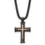 Black & Rose IP Cross Pendant Necklace in Stainless Steel