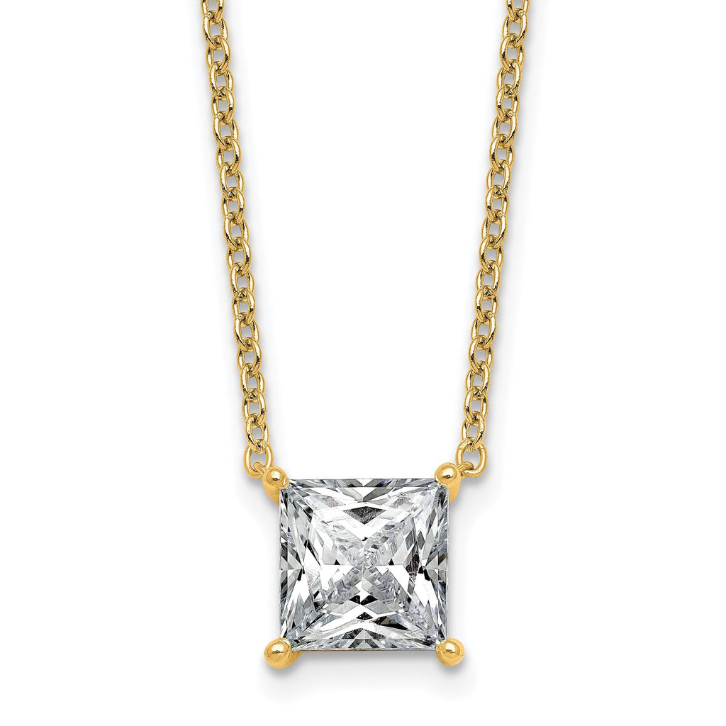 14k 3 carat Lab Grown Diamond VS+ F+ Princess Complete Four Prong 18 inch Pendant Necklace