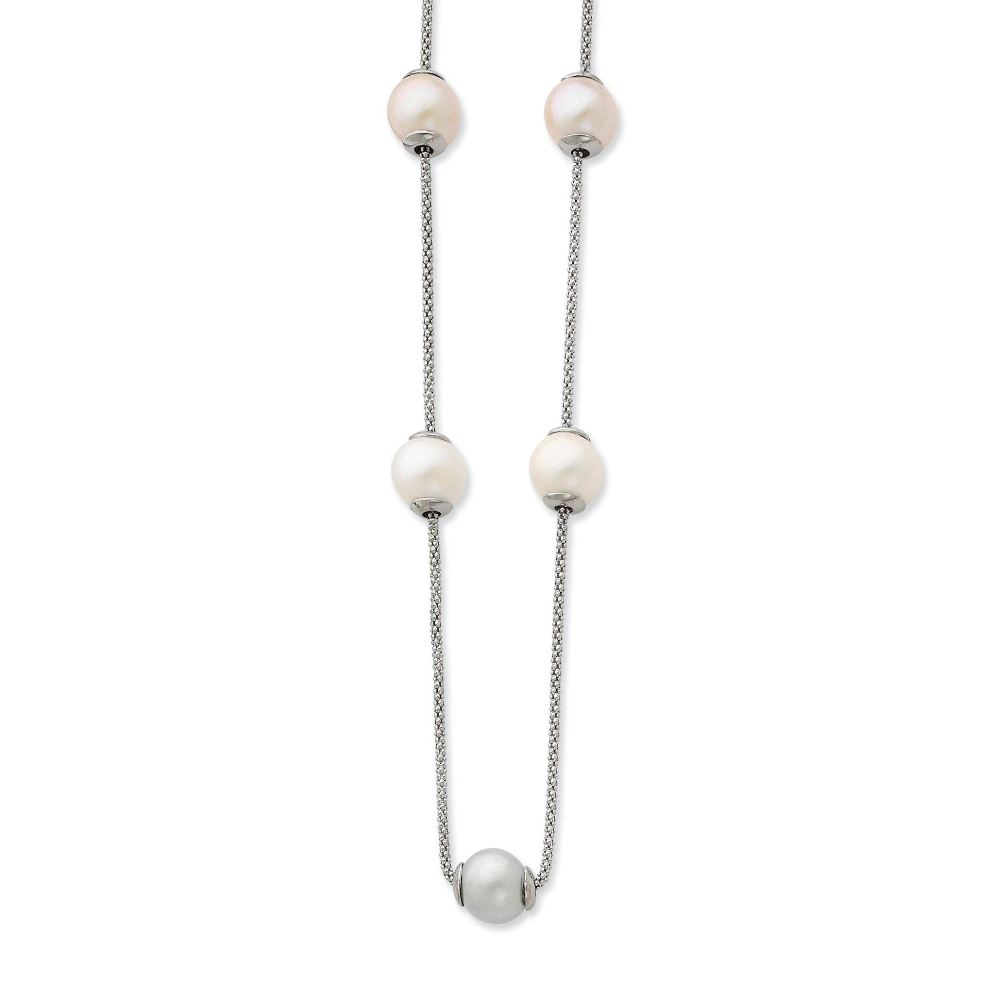 Sterling Silver 9-11mm Multi-color Freshwater Cultured Pearl With  2in ext. Necklace