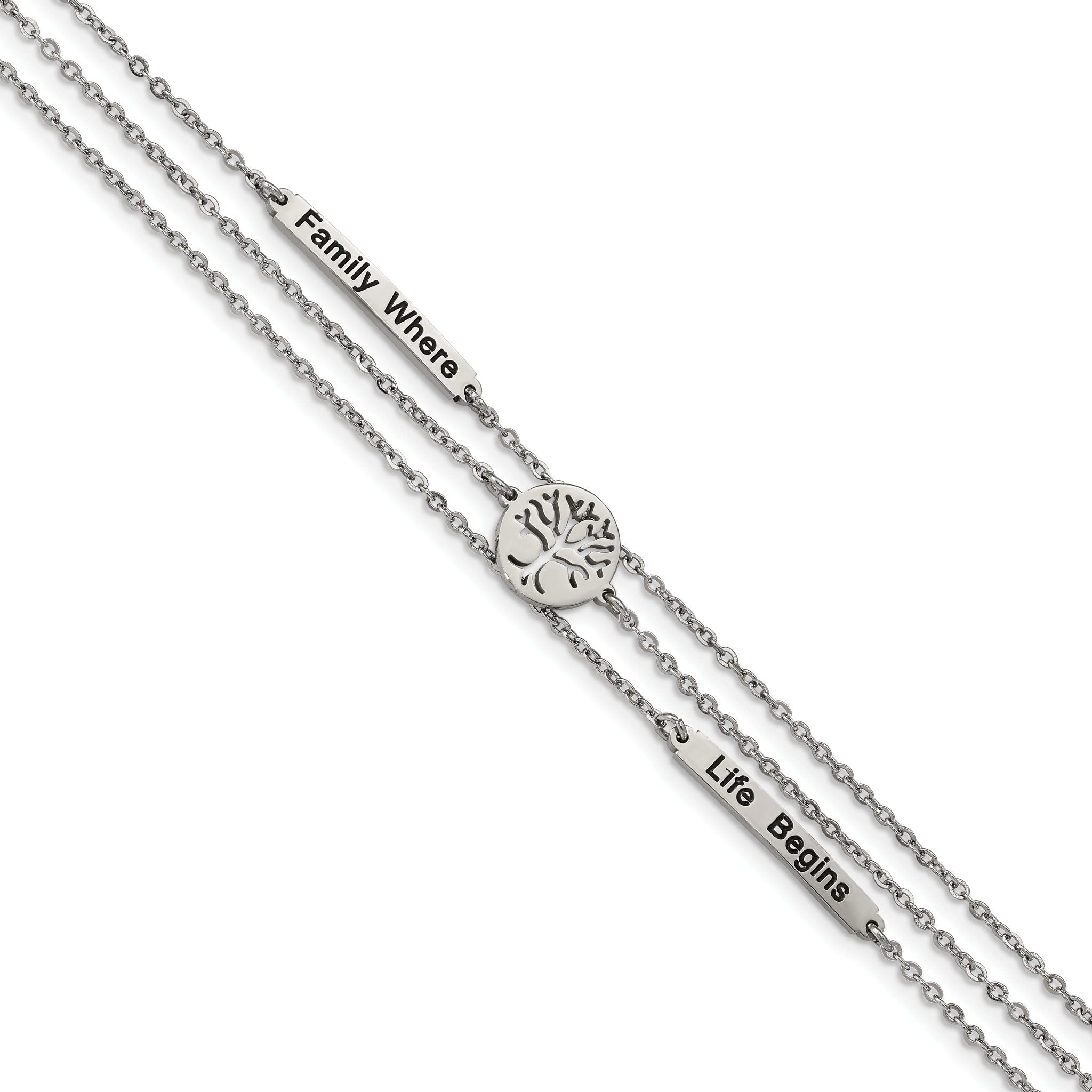 Stainless Steel Polished Enameled Family Tree with ext. Bracelet for Women