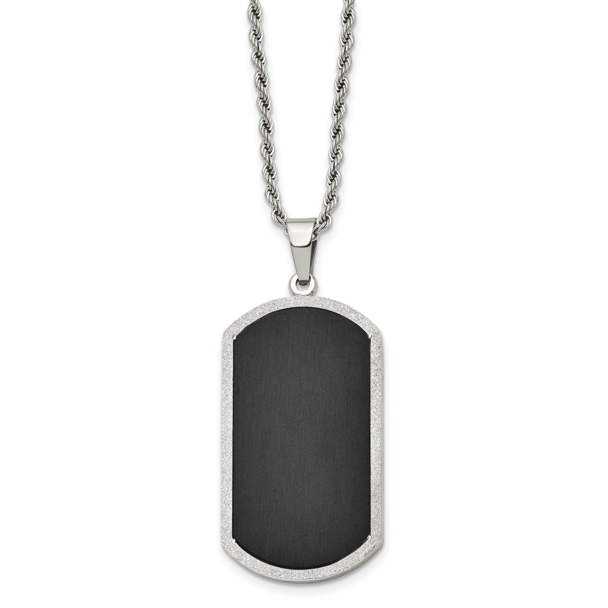 Chisel Stainless Steel Polished Black-plated Laser Cut Edge Dog Tag on a 24 inch Rope Chain Necklace Main image