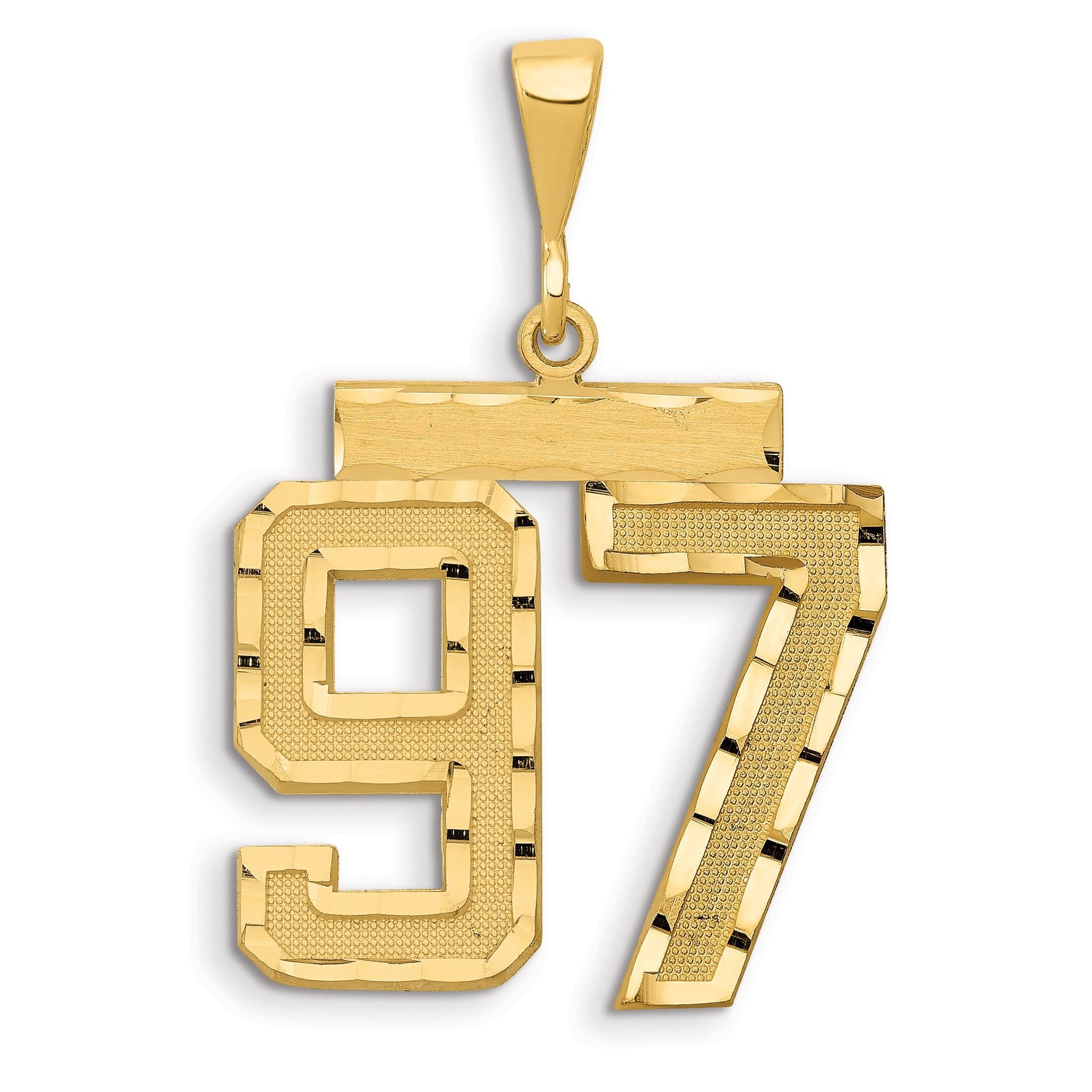 14K Gold Large Diamond-Cut Number 97 Charm with Brushed Finish