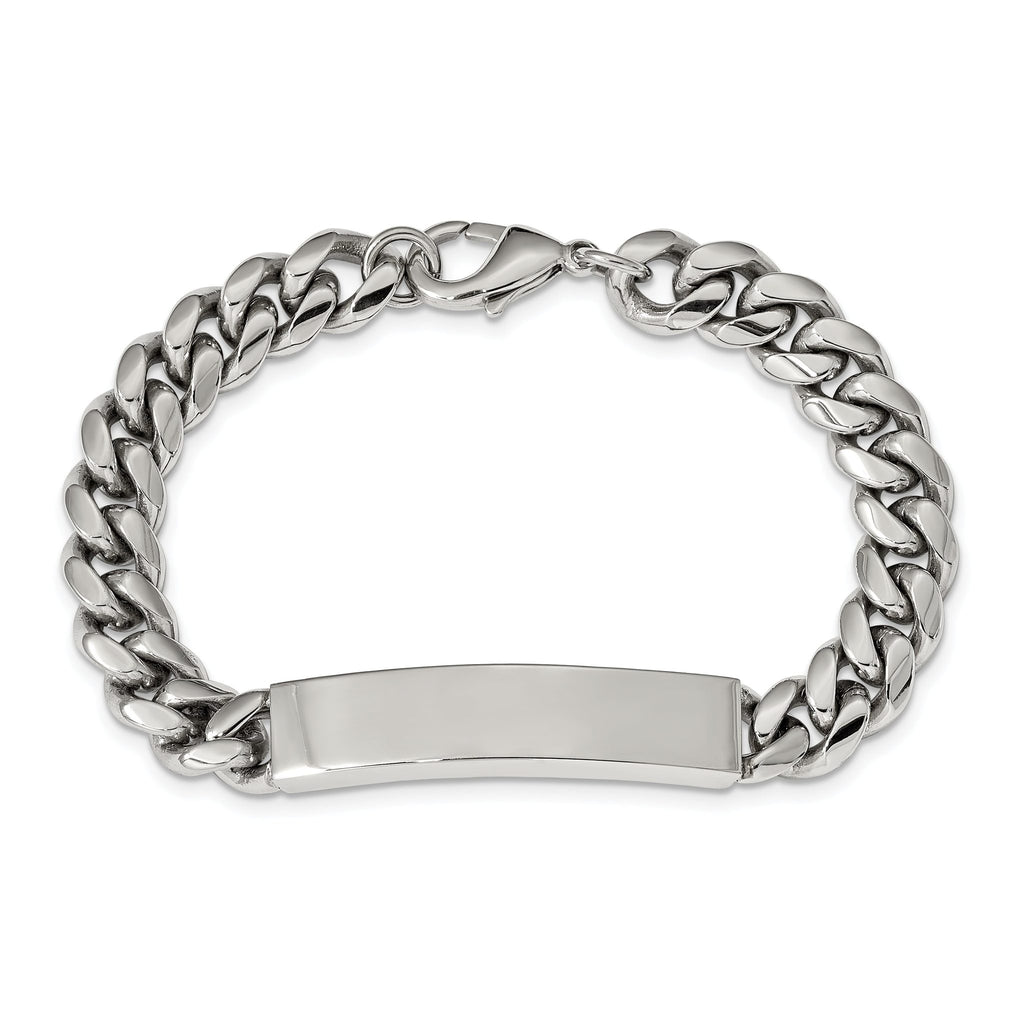 Stainless Steel Polished Curb Chain ID Bracelet for Men