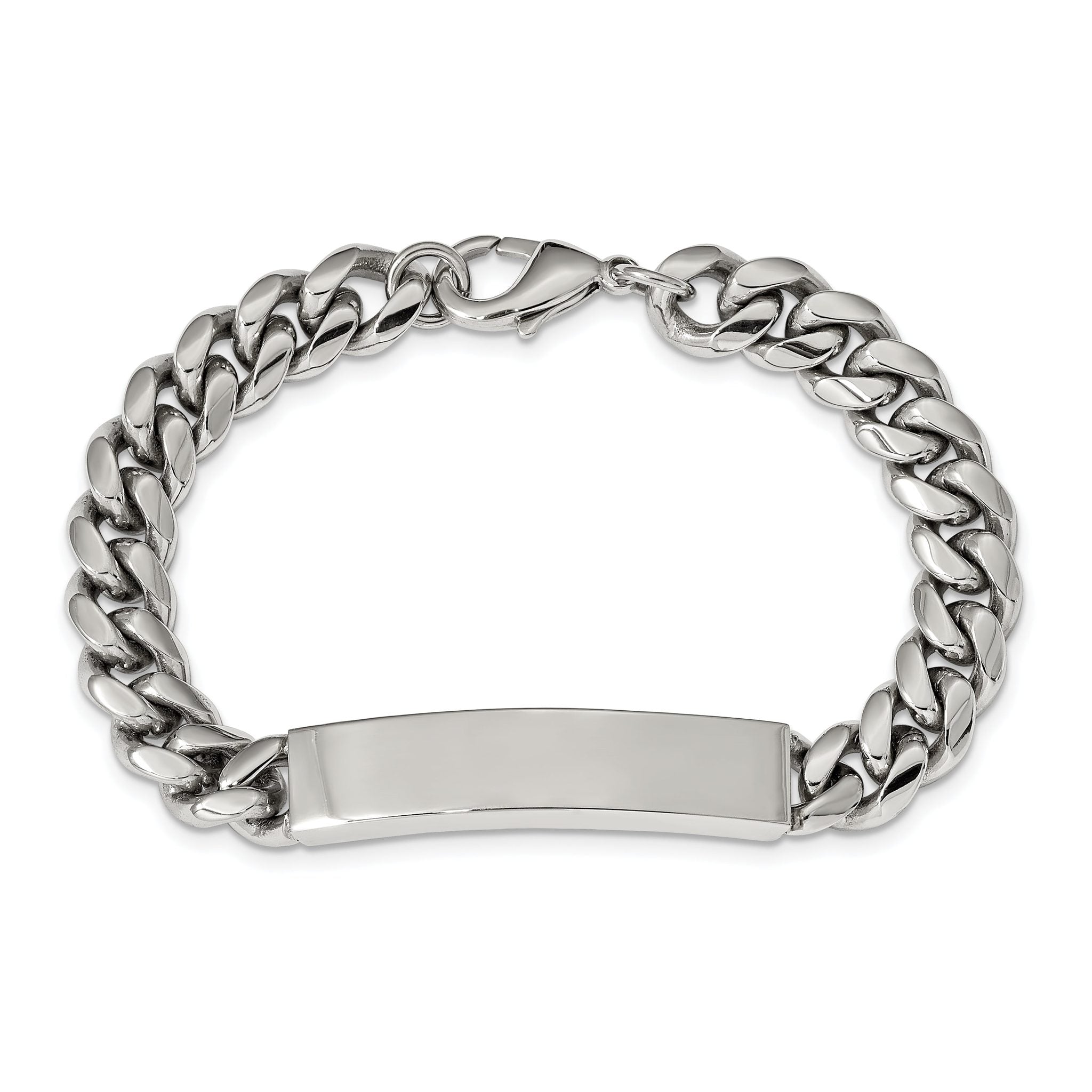 Stainless Steel Polished Curb Chain ID Bracelet for Men