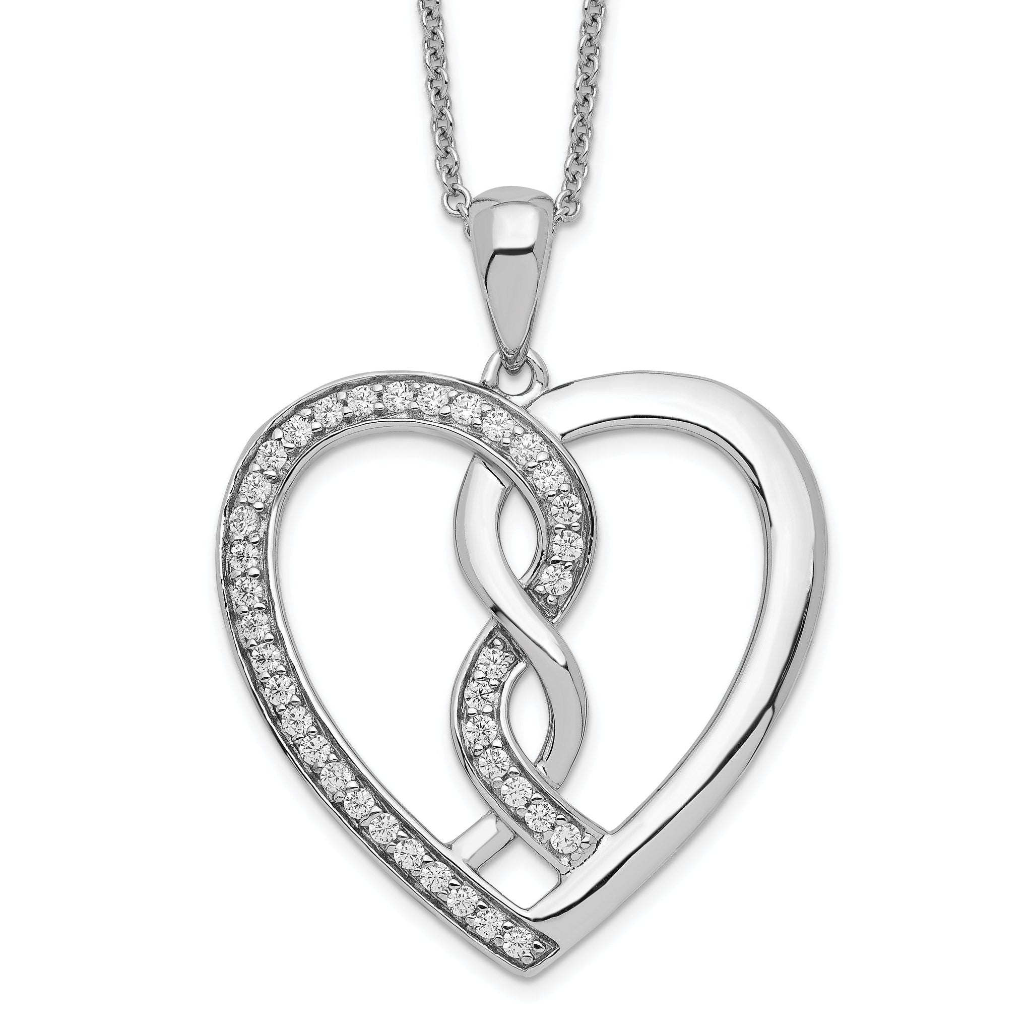 Sentimental Expressions Sterling Silver Rhodium-plated CZ Hearts Joined Together 18 inch Necklace with Poem Card Main image