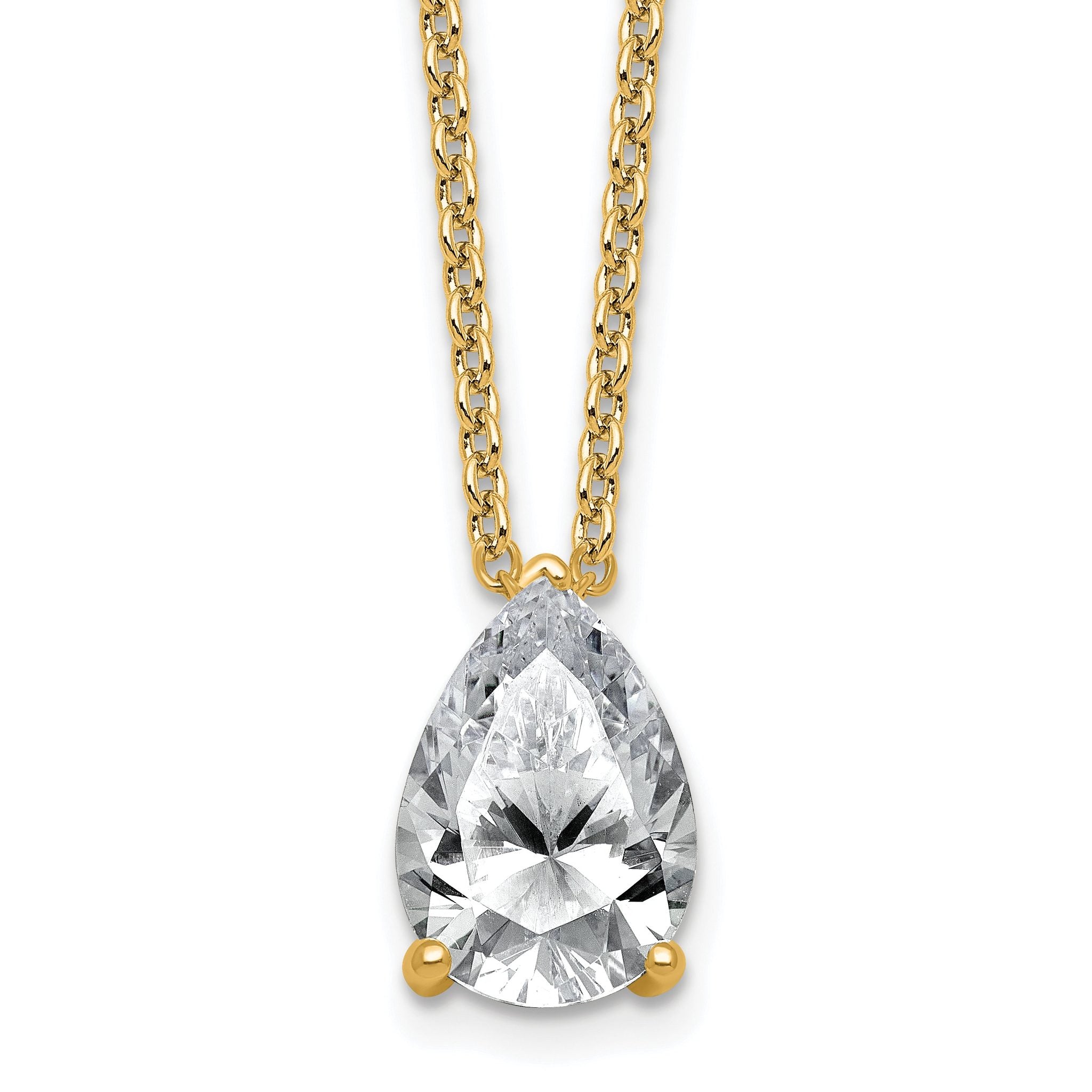 14k 3 1/2 carat Certified Lab Grown Diamond VS+ F+ Pear Complete 18 inch Four Prong Pendant Necklace Main image