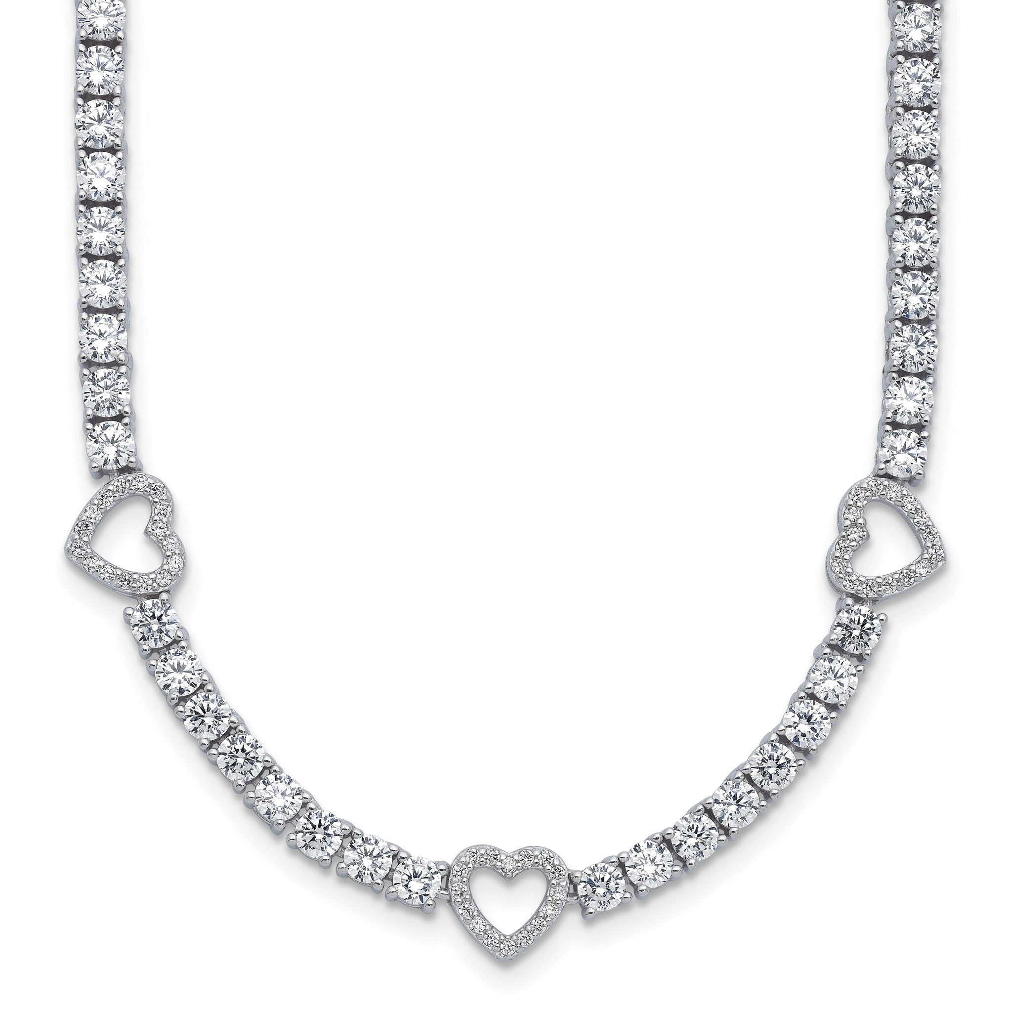 Cheryl M Sterling Silver Rhodium-plated Polished CZ Hearts Necklace Main image