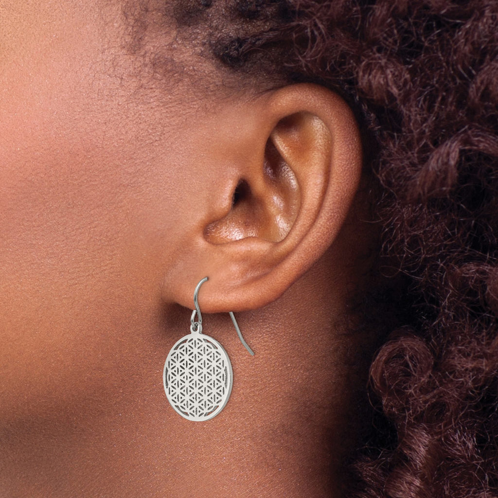 Stainless Steel Polished Flower Drop Dangle Earrings for Women