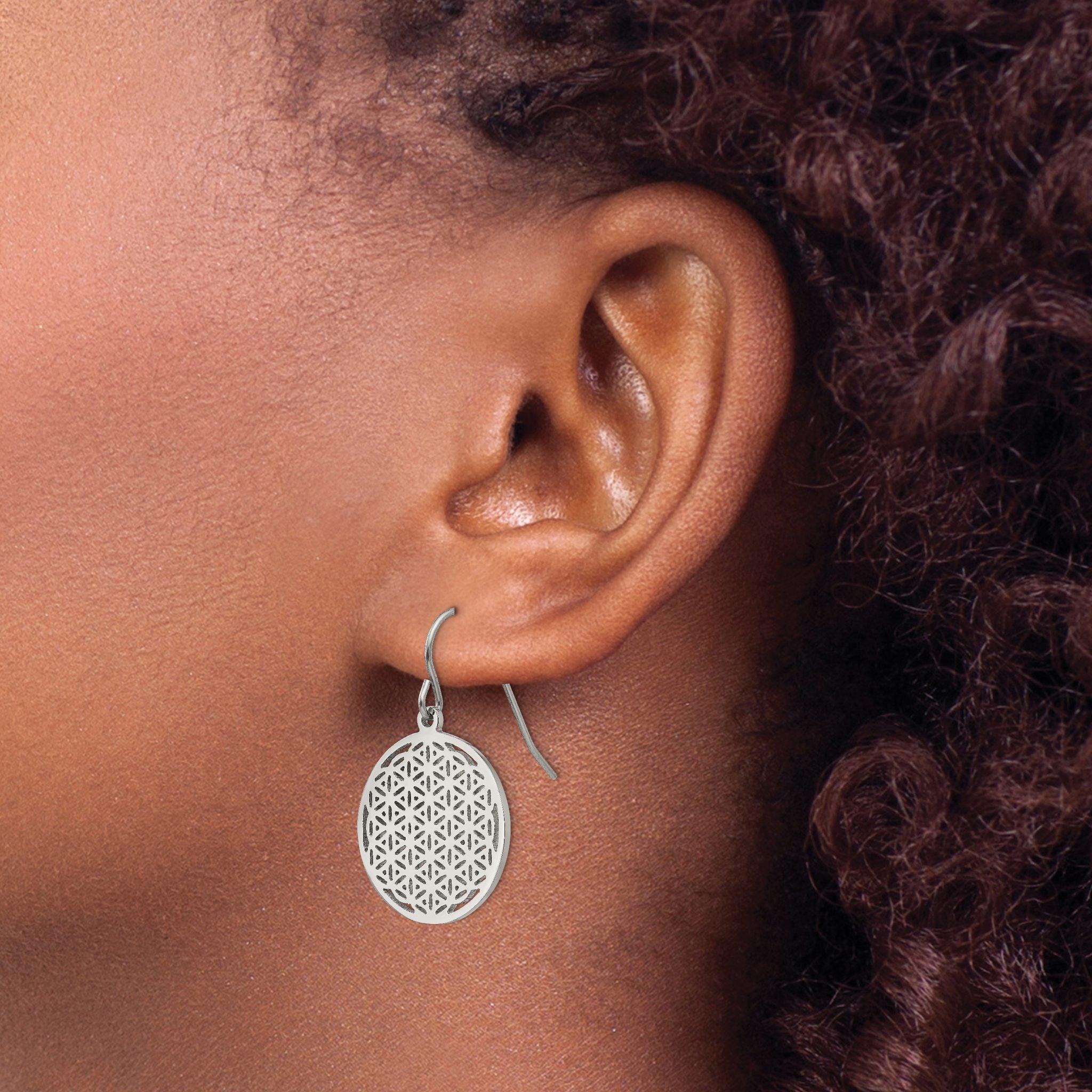 Stainless Steel Polished Flower Drop Dangle Earrings for Women