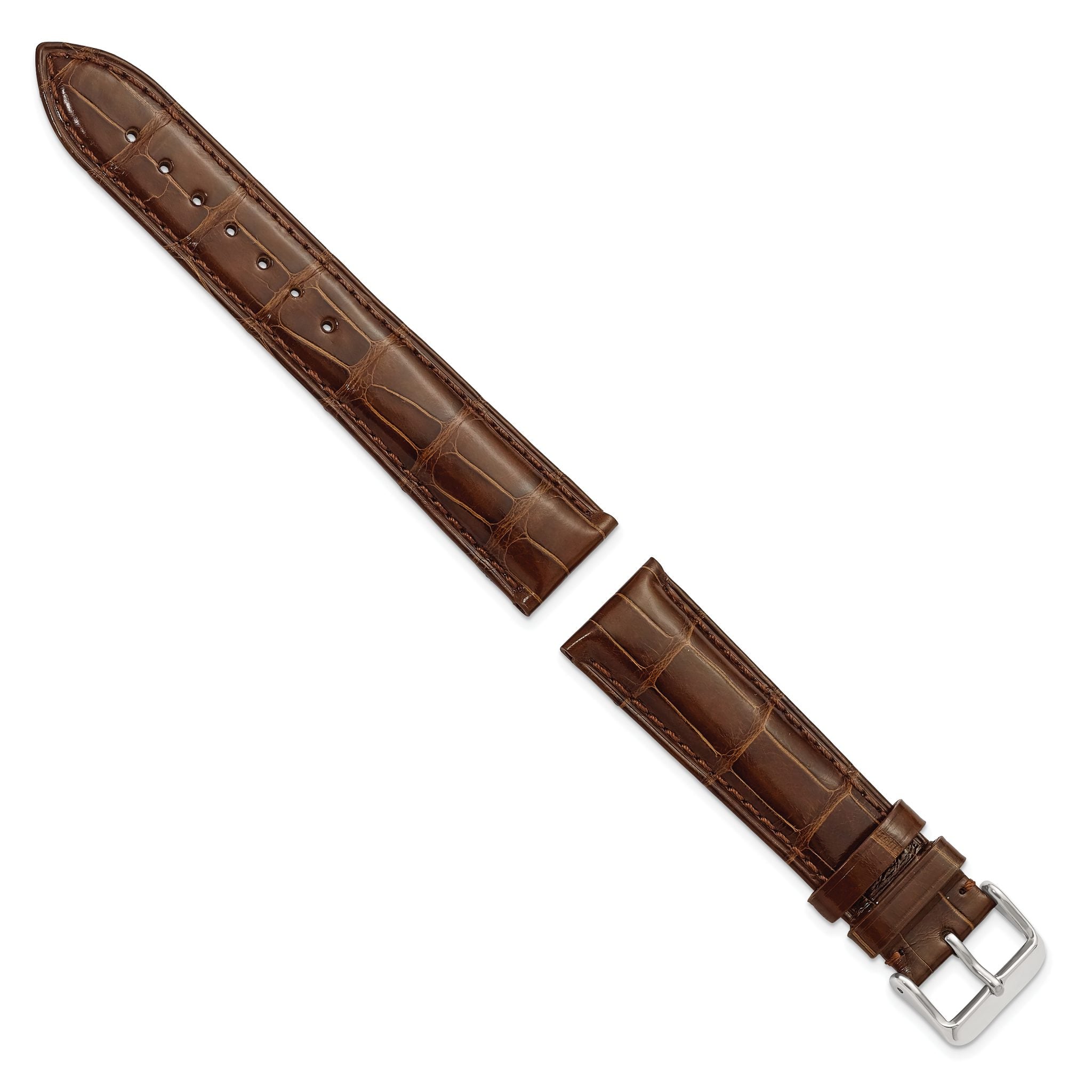 18mm Havana Genuine Alligator Chrono Leather with Silver-tone Buckle 7.5 inch Watch Band