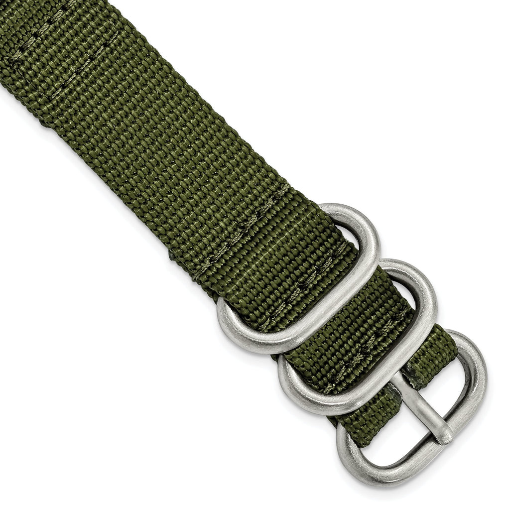 Olive Ballistic Nylon Watch Band in Stainless Steel, 24mm