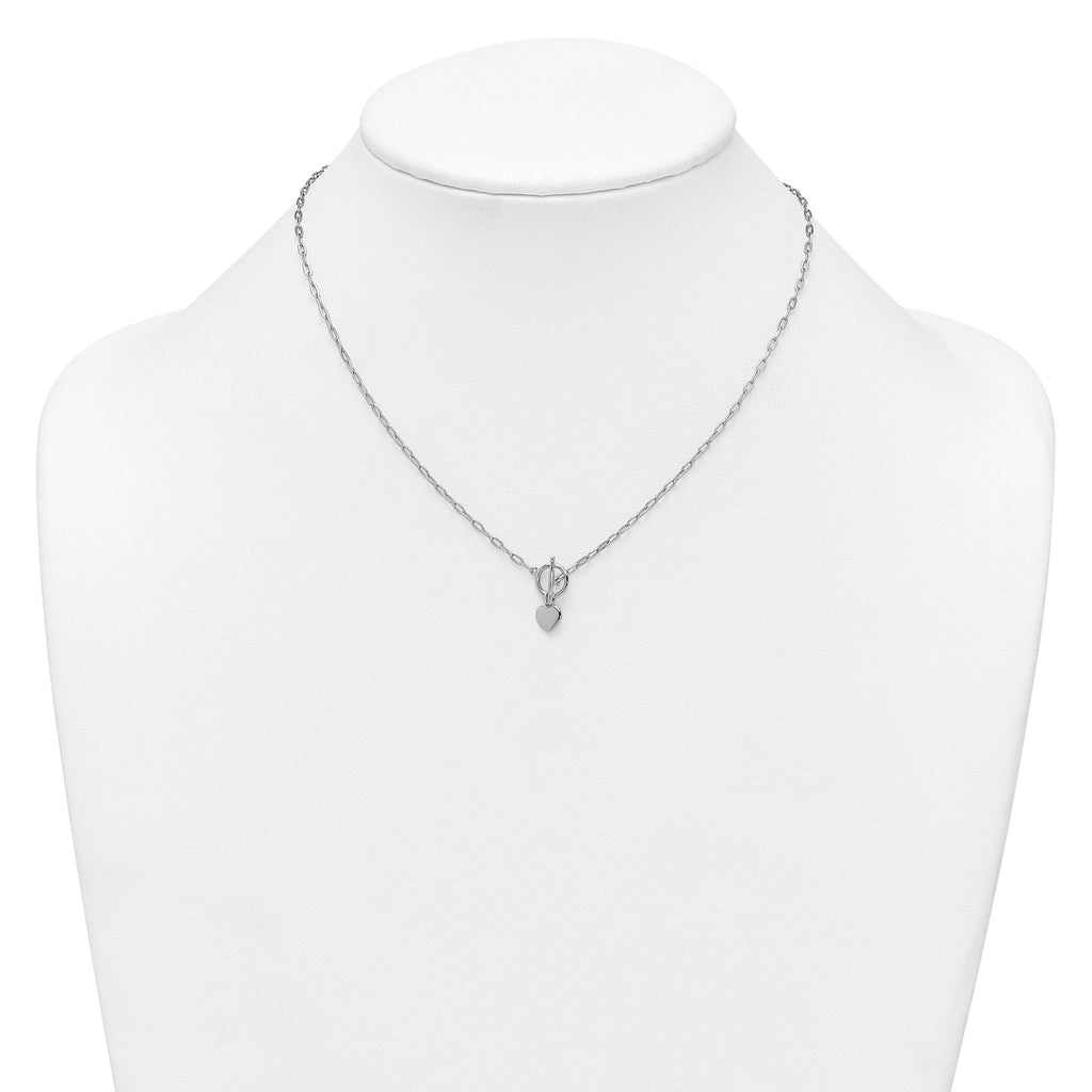 Sterling Silver Rhodium-plated Polished Heart Dangle Paperclip Link 16 Inch with 2 Inch Extension Necklace