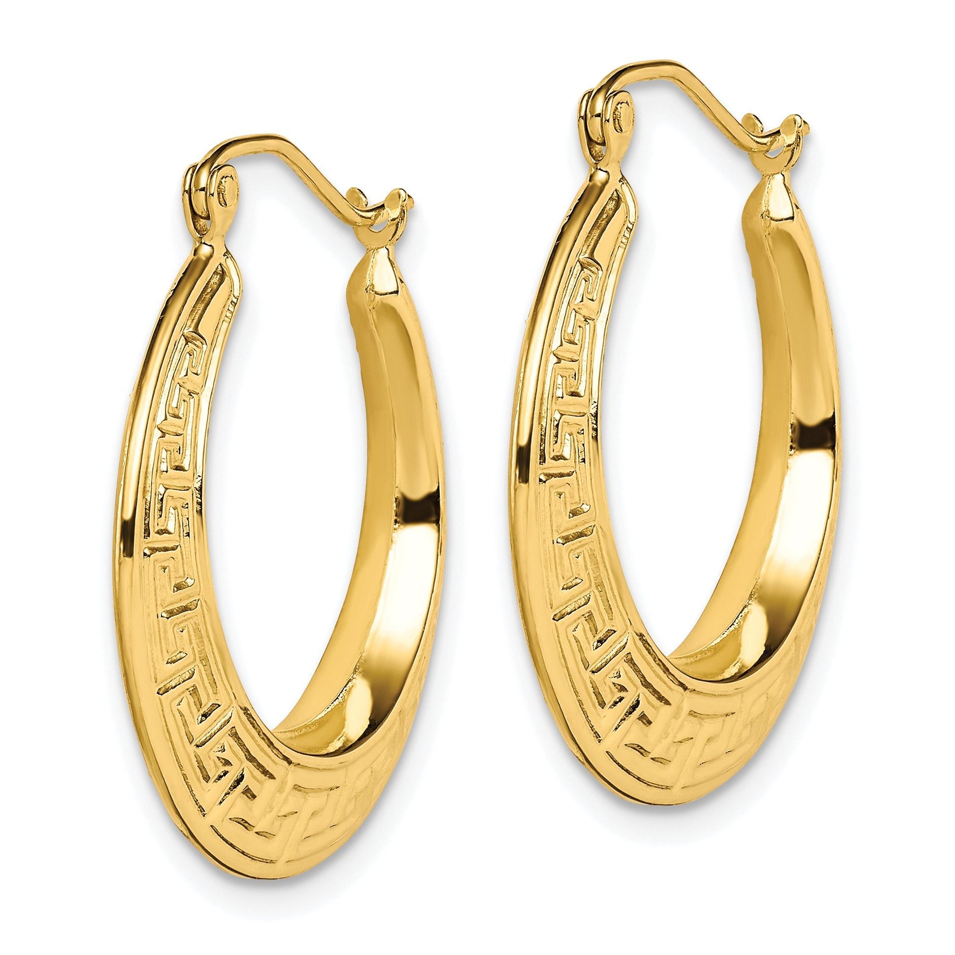 10K Yellow Gold Greek Key Hoop Earrings with Polished Finish and Secure Closure Secondary image
