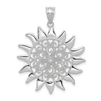 14K White Gold Filigree Sun Pendant with Polished Rhodium Finish