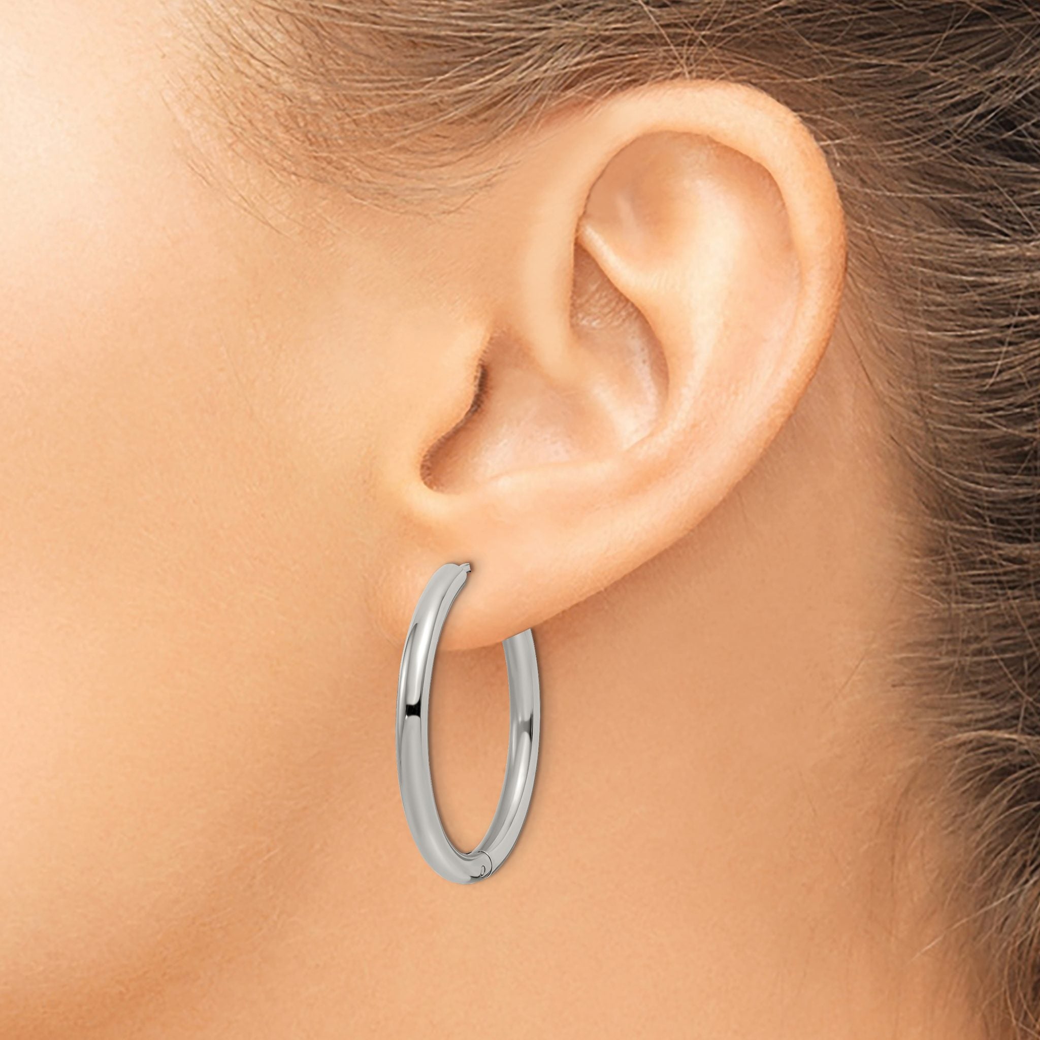 Stainless Steel Polished Hinged Huggie Hoop Earrings for Women