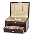 Luxury Giftware Matte Mahogany Finish Poplar Veneer 1-drawer w/Hidden Storage Locking Wooden Jewelry Chest