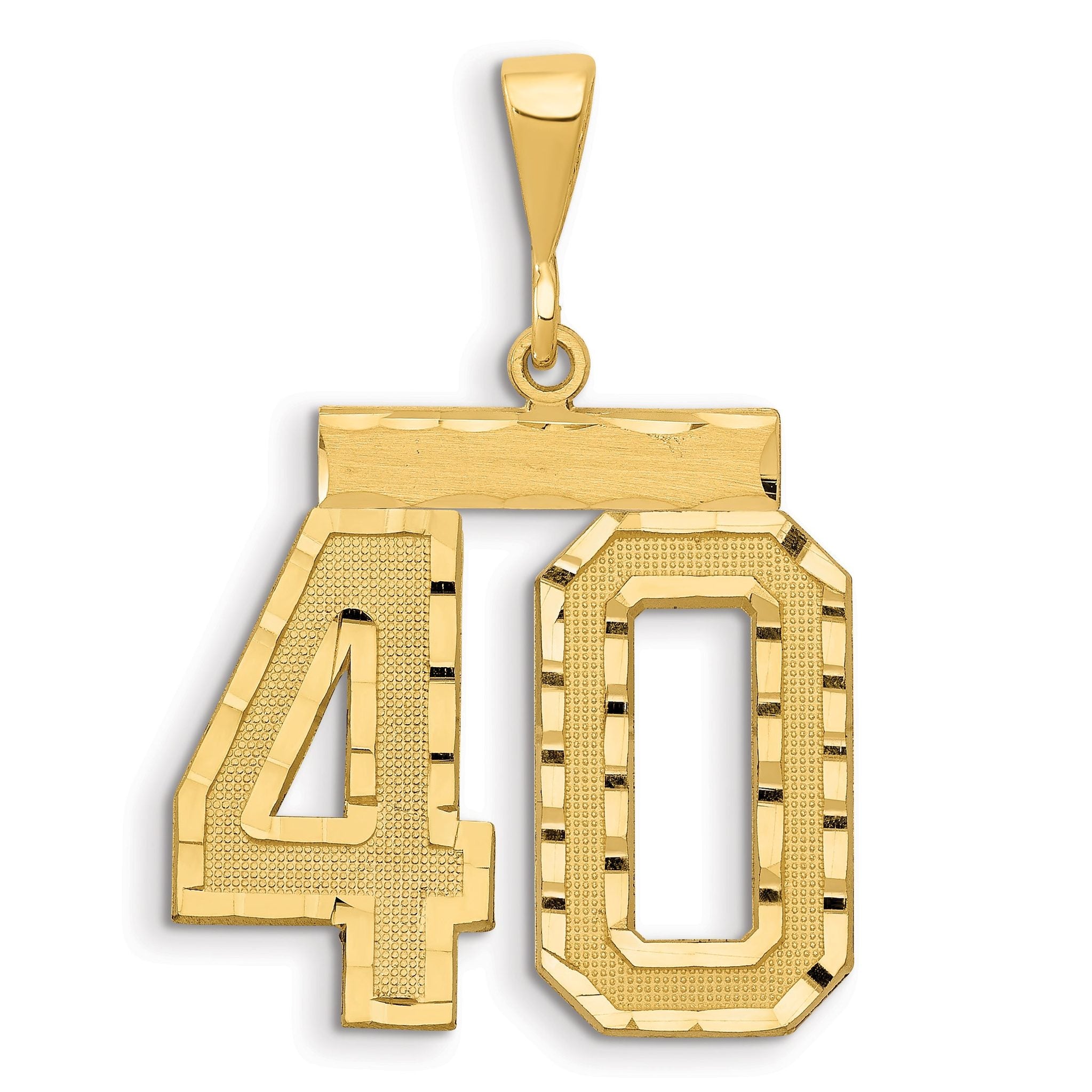 14K Gold Large Diamond-Cut Number 40 Charm with Brushed Finish