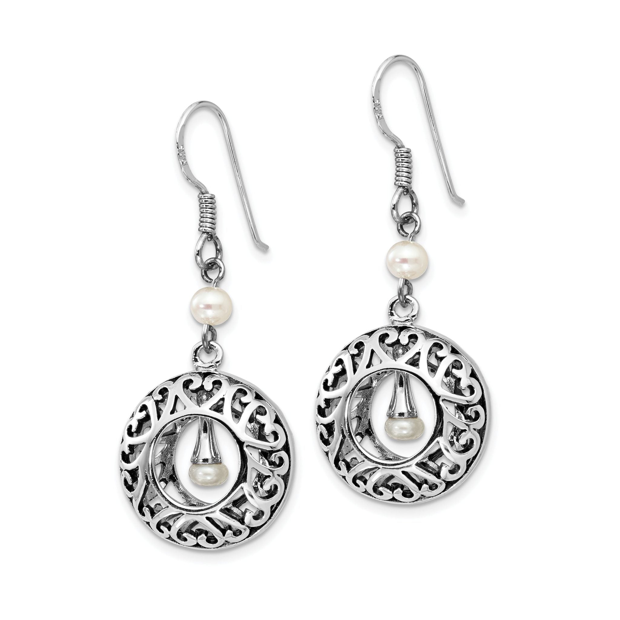 Sentimental Expressions Sterling Silver Rhodium-plated Antiqued FW Cultured Pearls of Wisdom Dangle Earrings Secondary image
