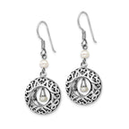 Sentimental Expressions Sterling Silver Rhodium-plated Antiqued FW Cultured Pearls of Wisdom Dangle Earrings