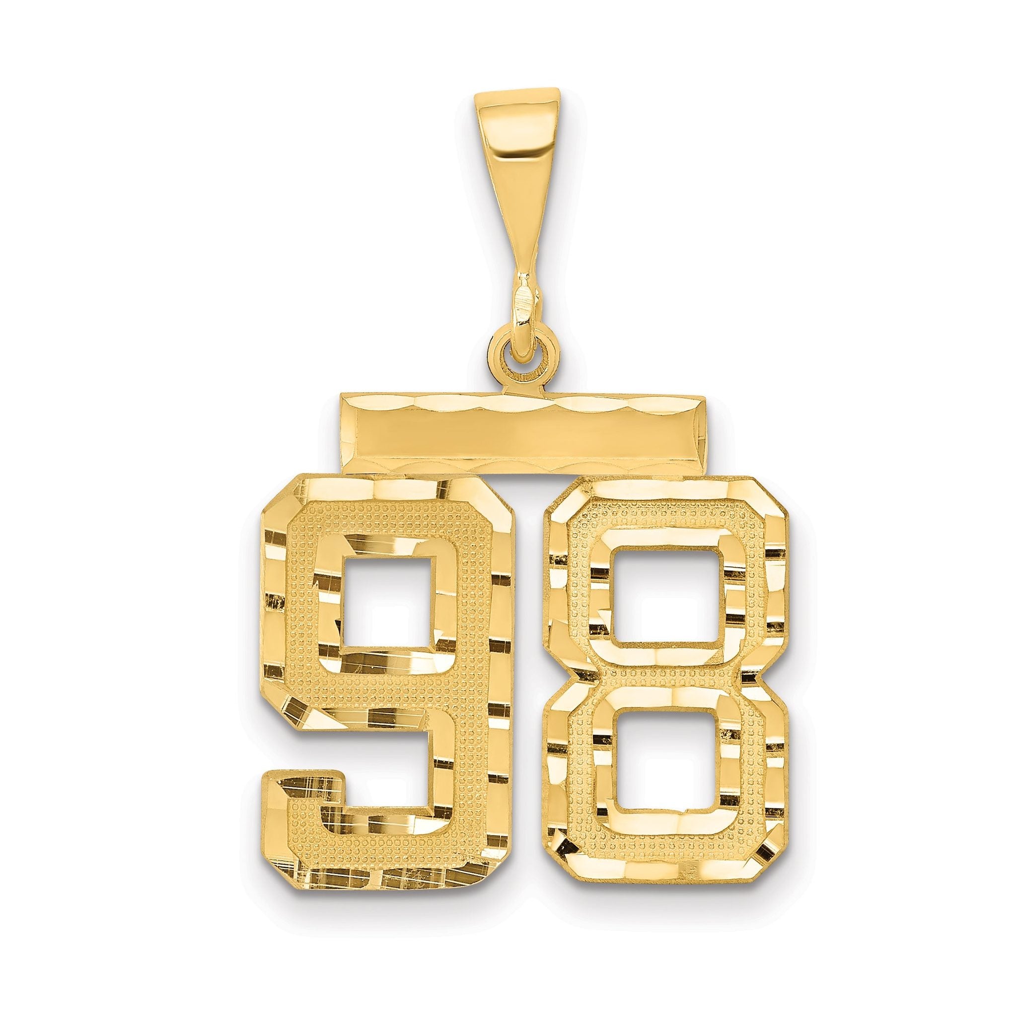 14K Gold Diamond-Cut Number 98 Charm  Polished Medium Size