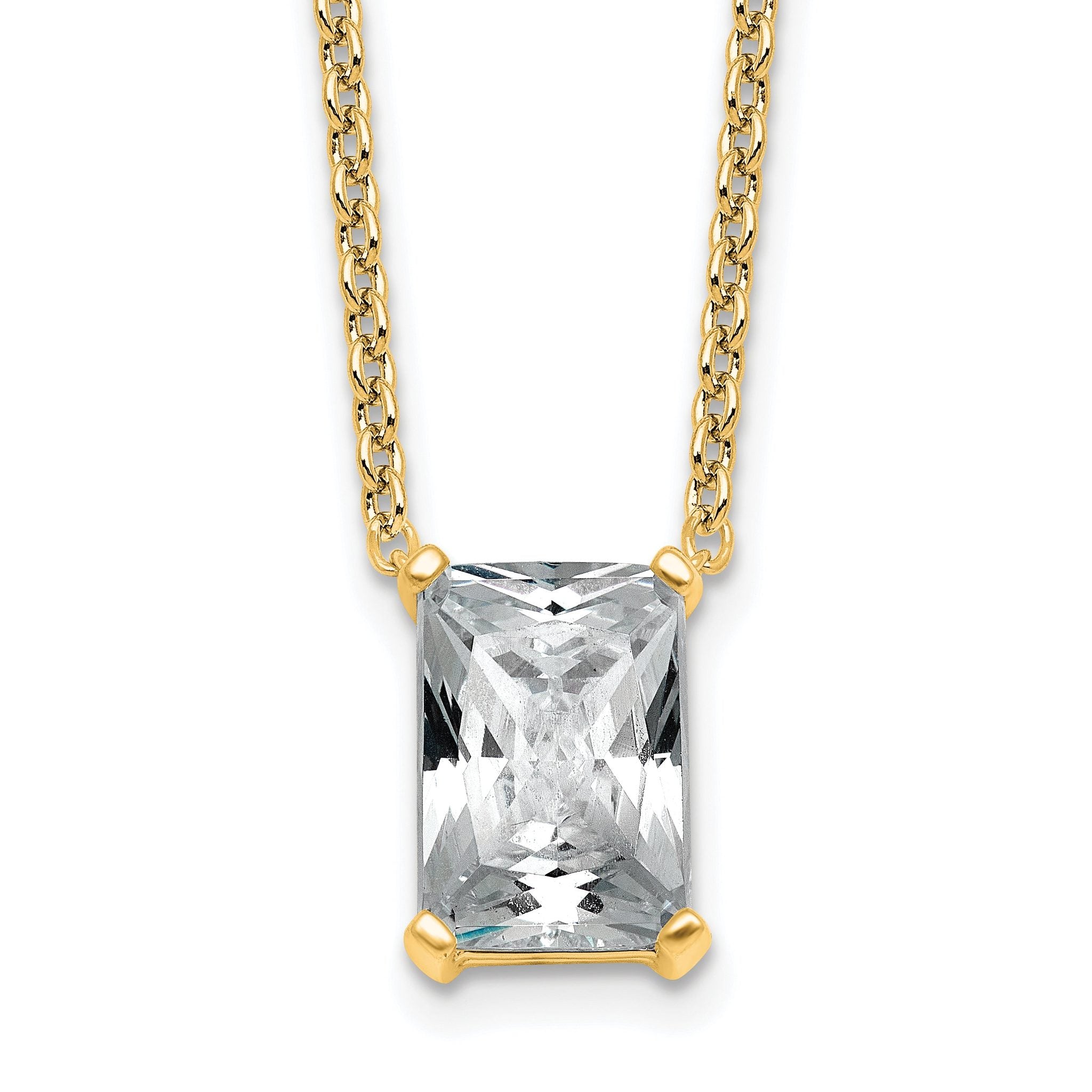14k 3 1/2 carat Certified Lab Grown Diamond VS+ F+ Radiant Complete 18 inch Four Prong Pendant Necklace