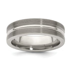 Titanium Wedding Band with Textured Lines and Polished Brushed Finish