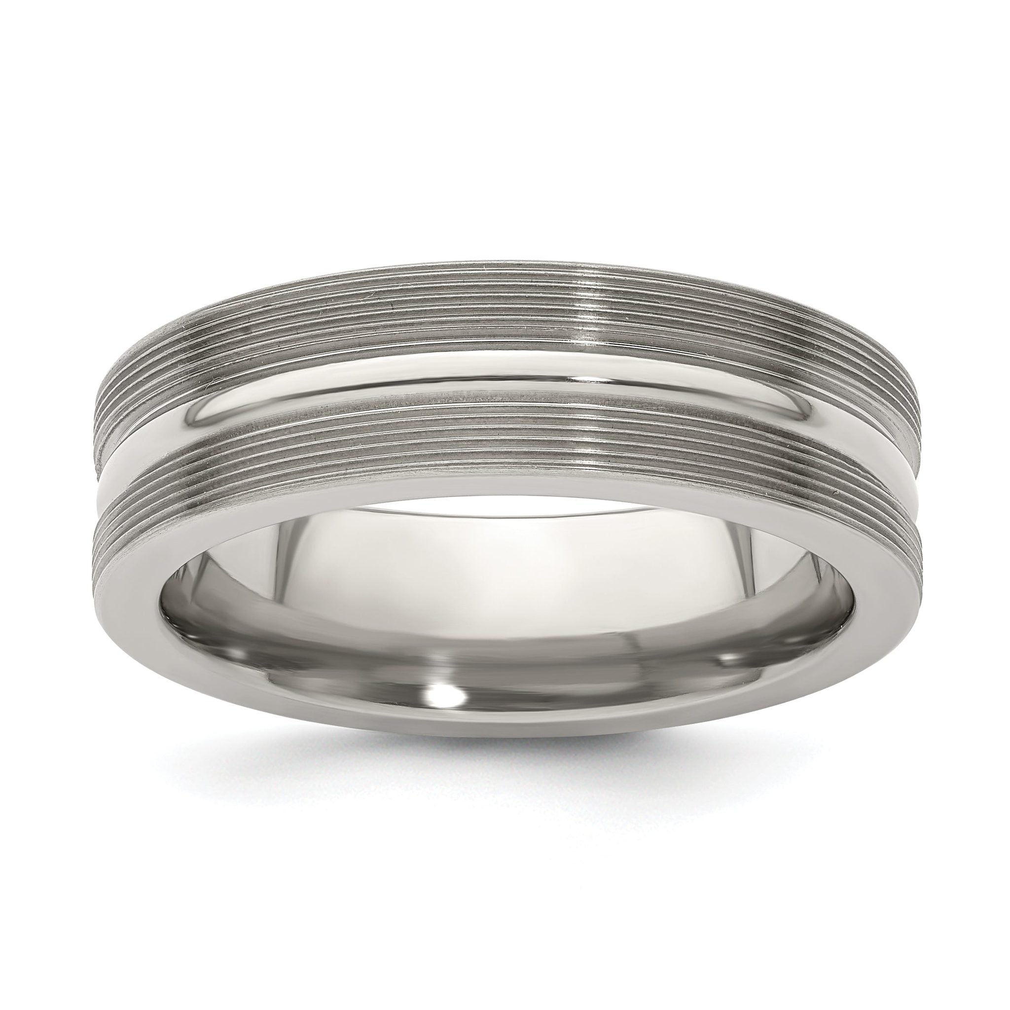 Titanium Wedding Band with Textured Lines and Polished Brushed Finish