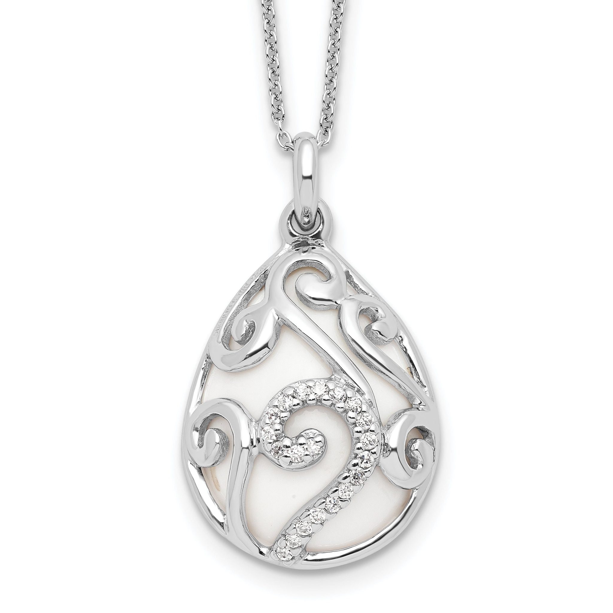 Sentimental Expressions Sterling Silver Rhodium-plated White Agate CZ Dew of Heaven 18in Necklace Main image