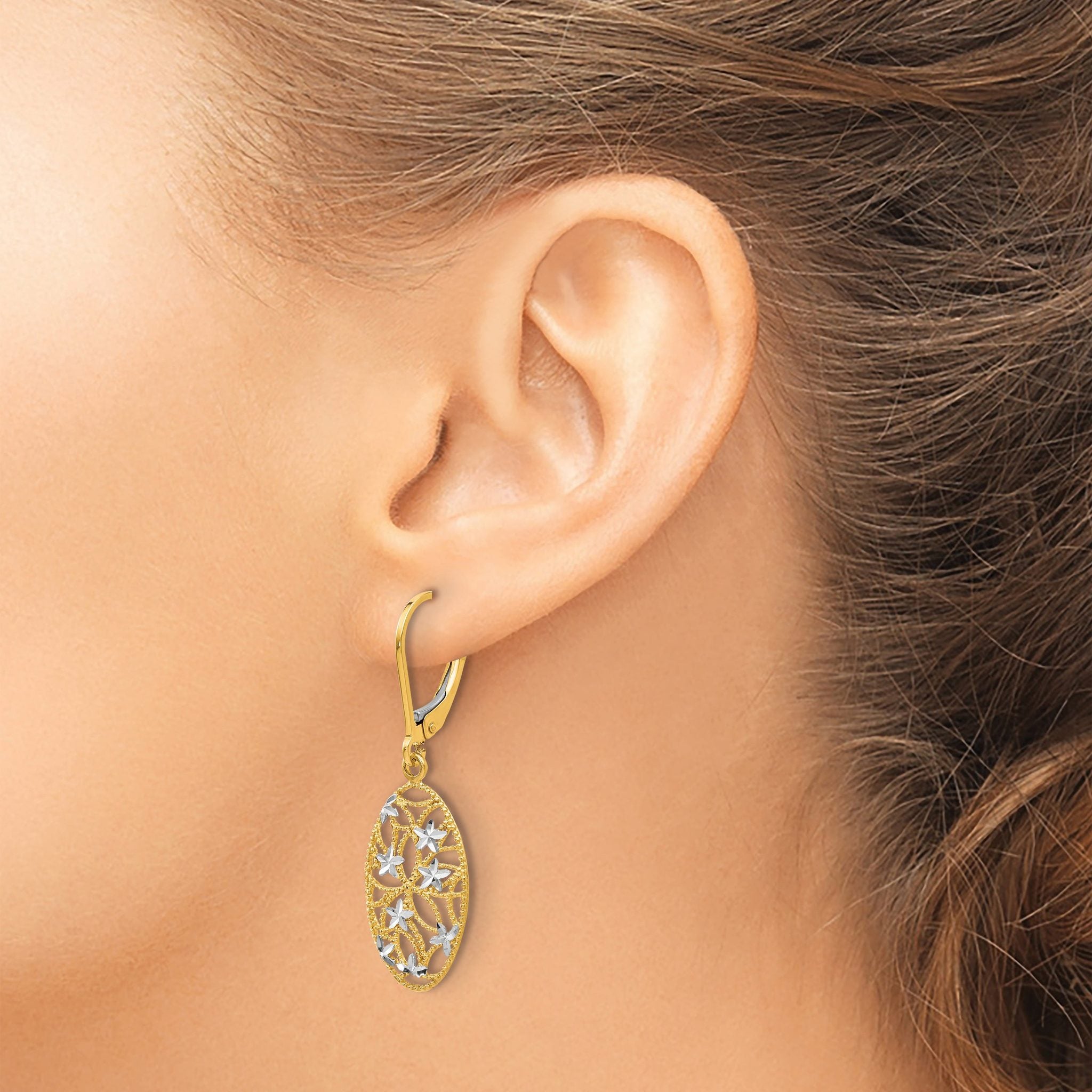 10K Yellow Gold Diamond-Cut Leverback Earrings