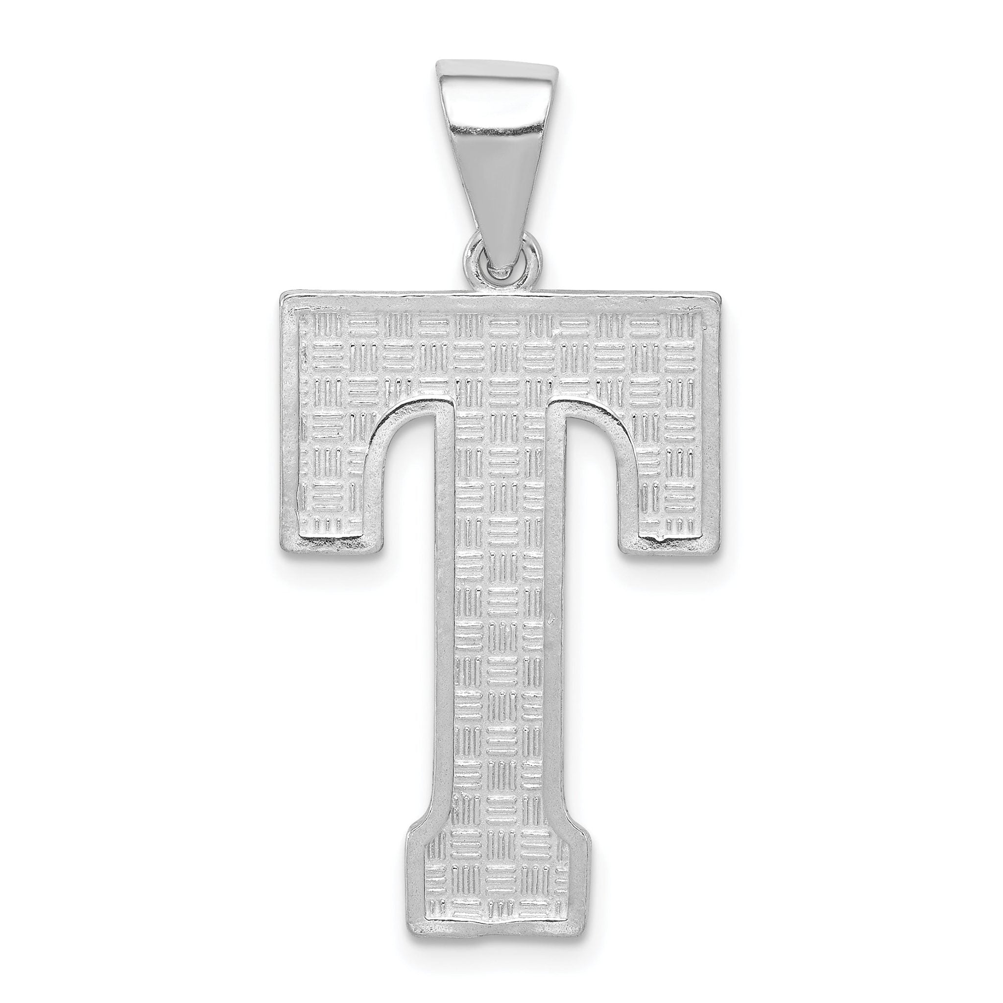 Sterling Silver Rhodium-Plated Initial T Pendant Large Casted