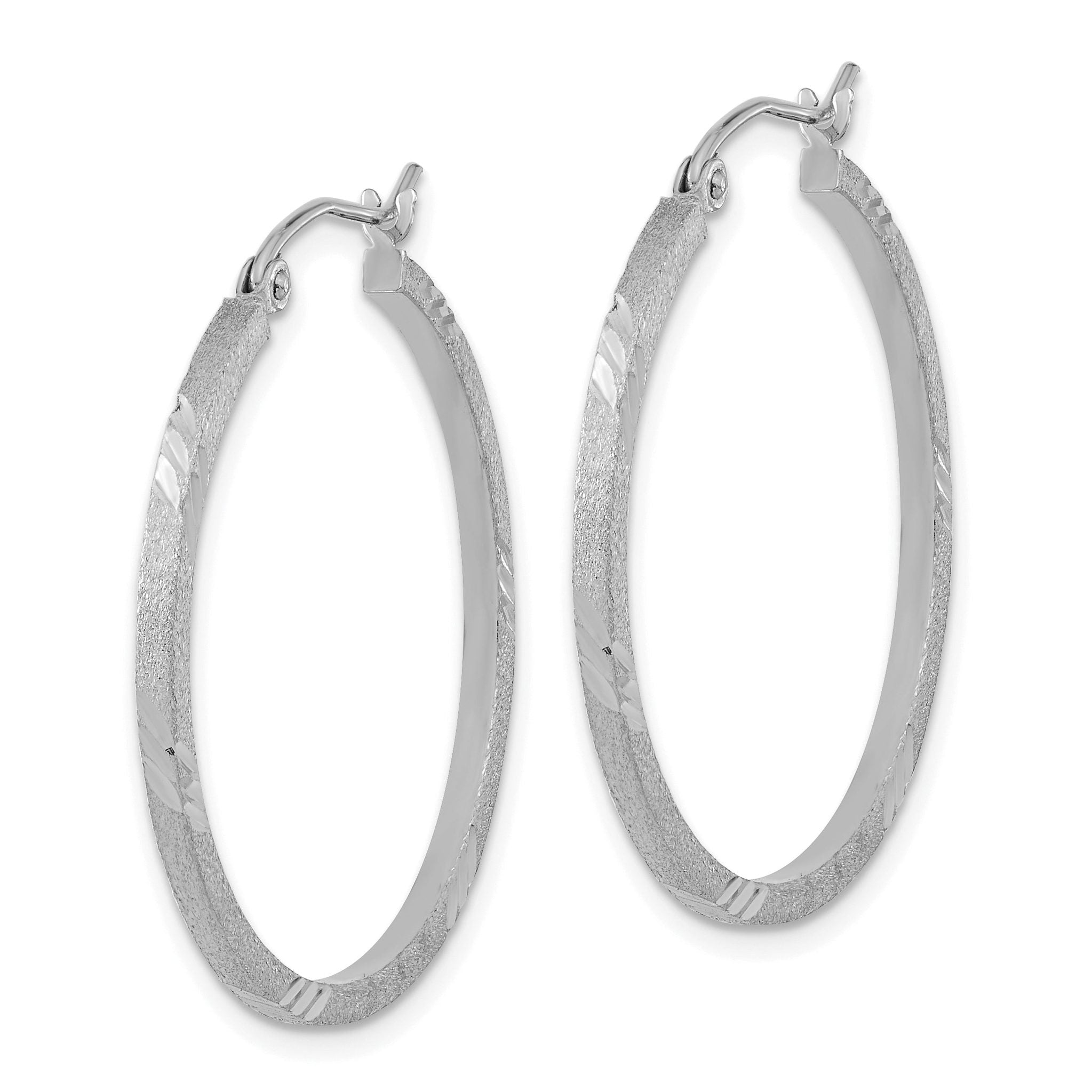 14k White Gold Satin Diamond-cut Square Tube Hoop Earrings Secondary image
