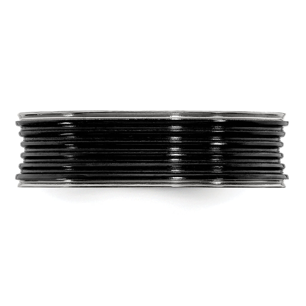 Grooved Concave Wedding Band in Black Titanium, 7mm