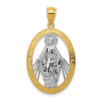 14K Gold Miraculous Medal Pendant with Rhodium Accent Polished Finish