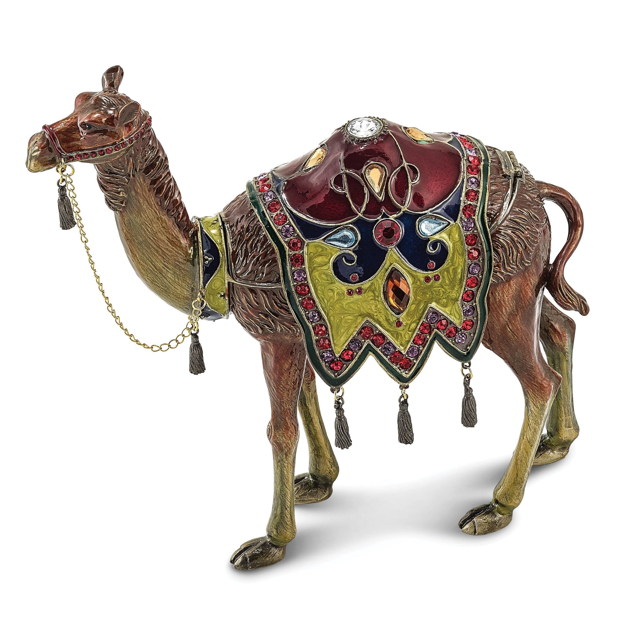 Luxury Giftware Pewter Bejeweled Crystals Gold-tone Enameled ALI Prince of the Desert Large Camel Trinket Box with Matching 18 Inch Necklace Main image