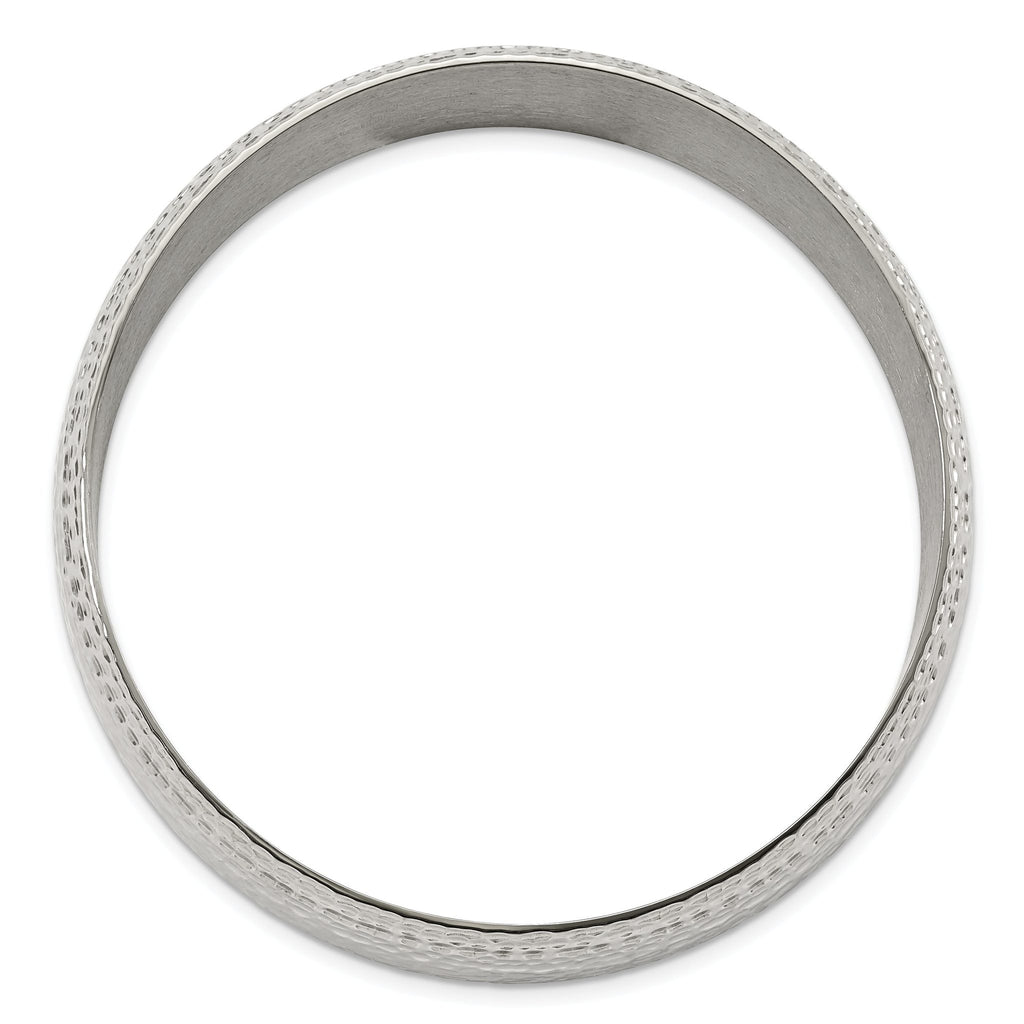 Stainless Steel Brushed and Polished Hammered Bangle Bracelet for Women