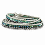 Aurora Borealis & Grey Crystal Wrap Bracelet in Leather