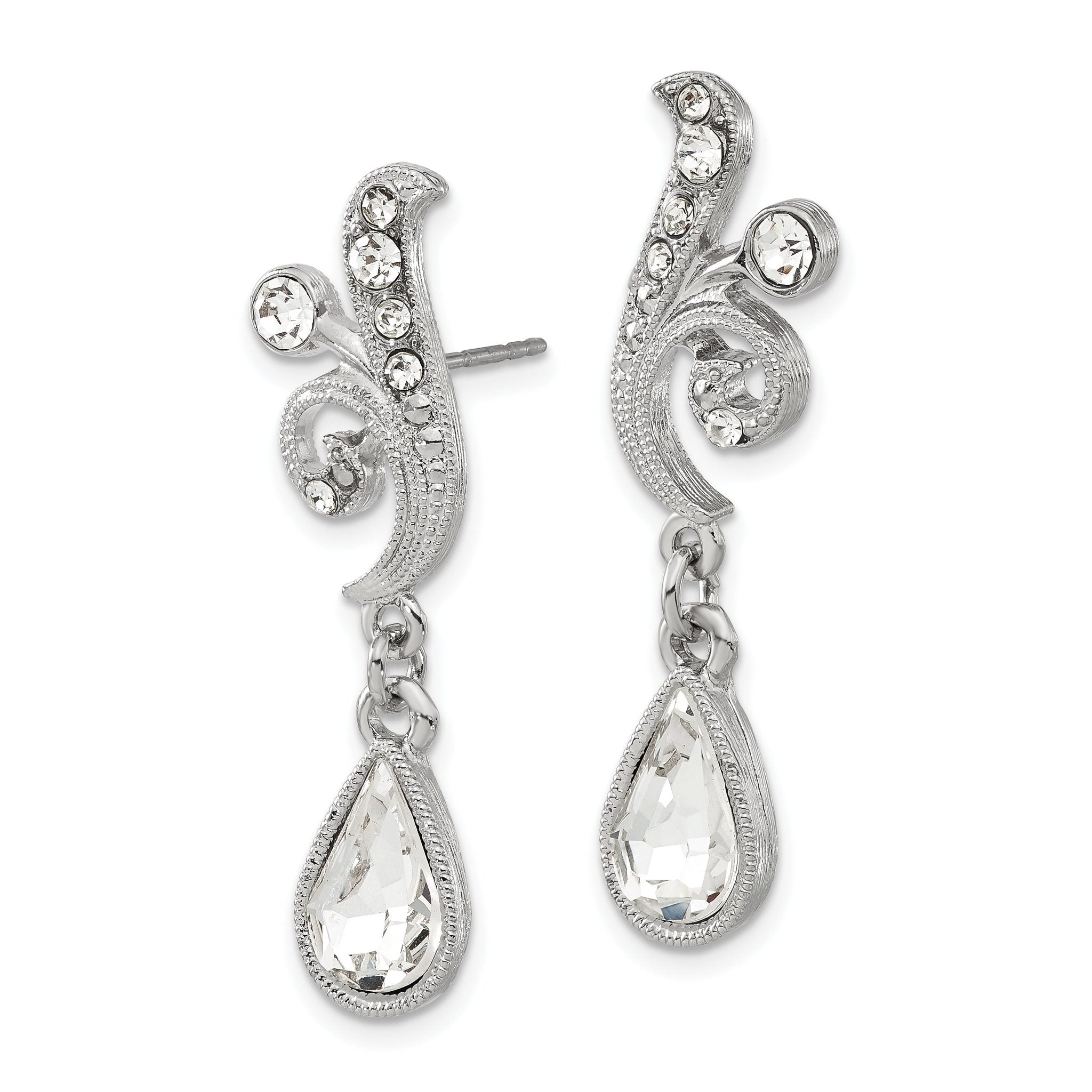 1928 Jewelry Silver-tone Sparkling Clear Crystal Teardrop Vintage Style Dangle Post Earrings Secondary image
