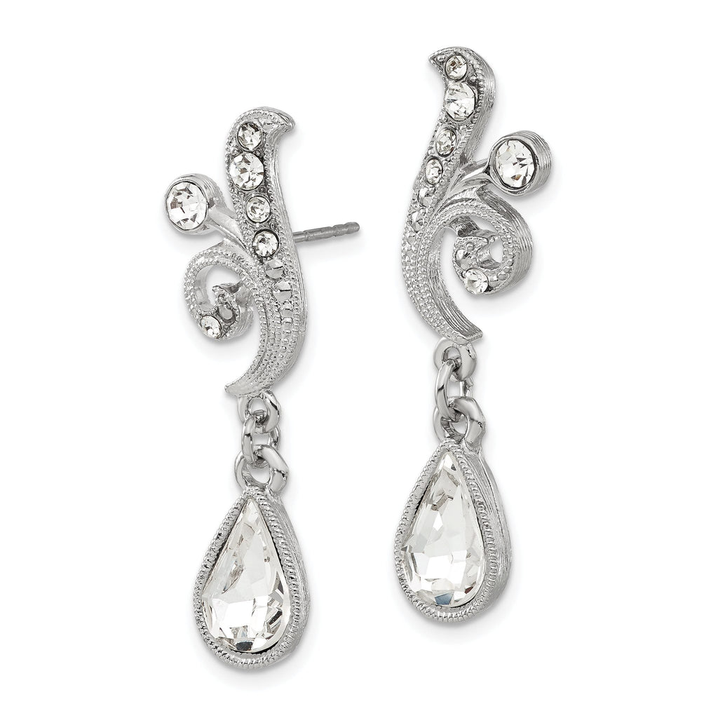1928 Jewelry Silver-tone Sparkling Clear Crystal Teardrop Vintage Style Dangle Post Earrings
