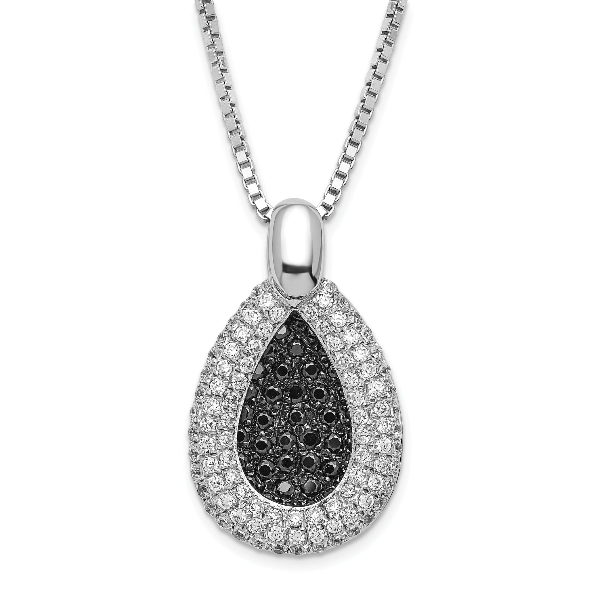 Sophia Jewelers: Elegant Rhodium-Plated Sterling Silver Necklace with Black & Clear CZ Teardrop