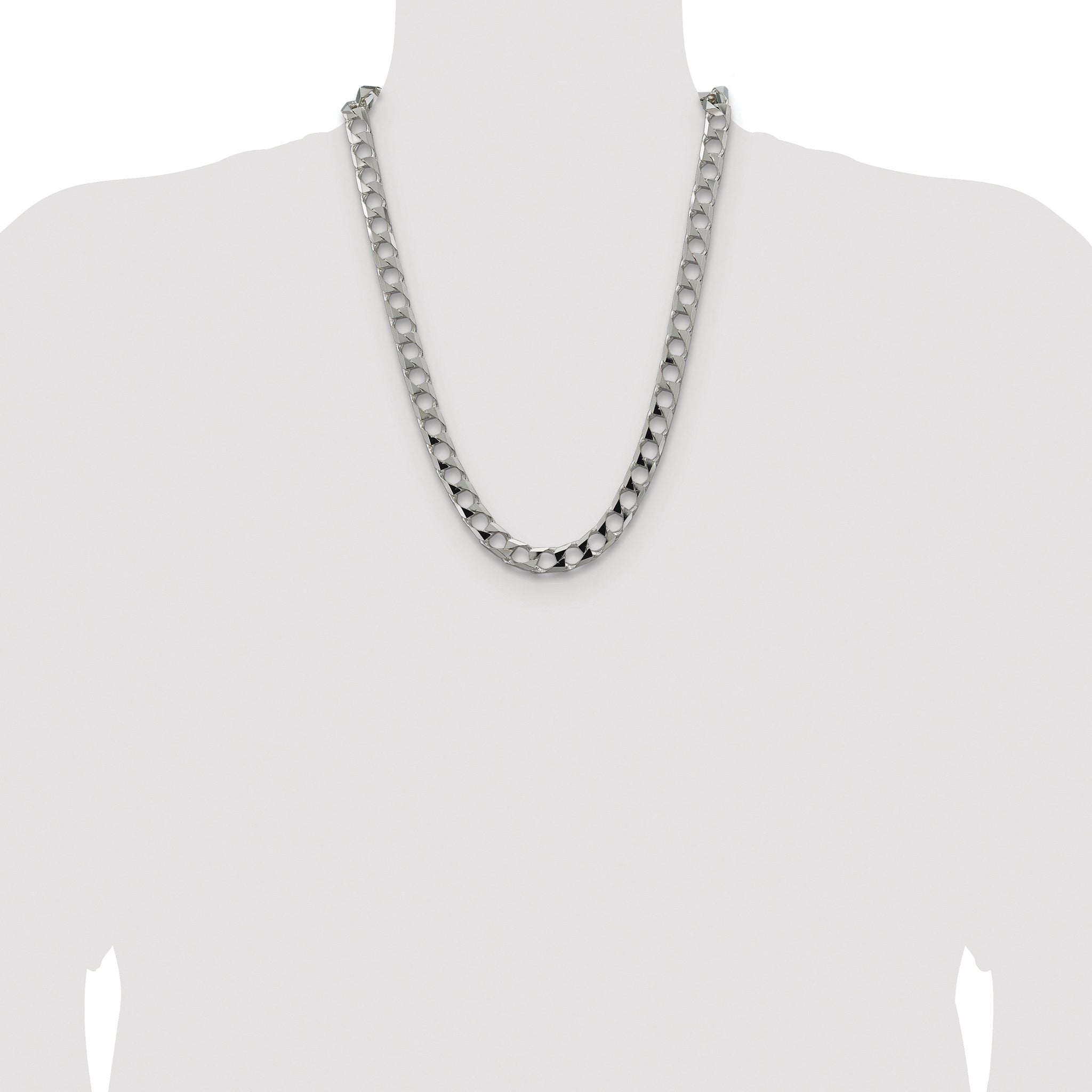 Sterling Silver Rhodium-plated 10.3mm D/C Square Curb Chain