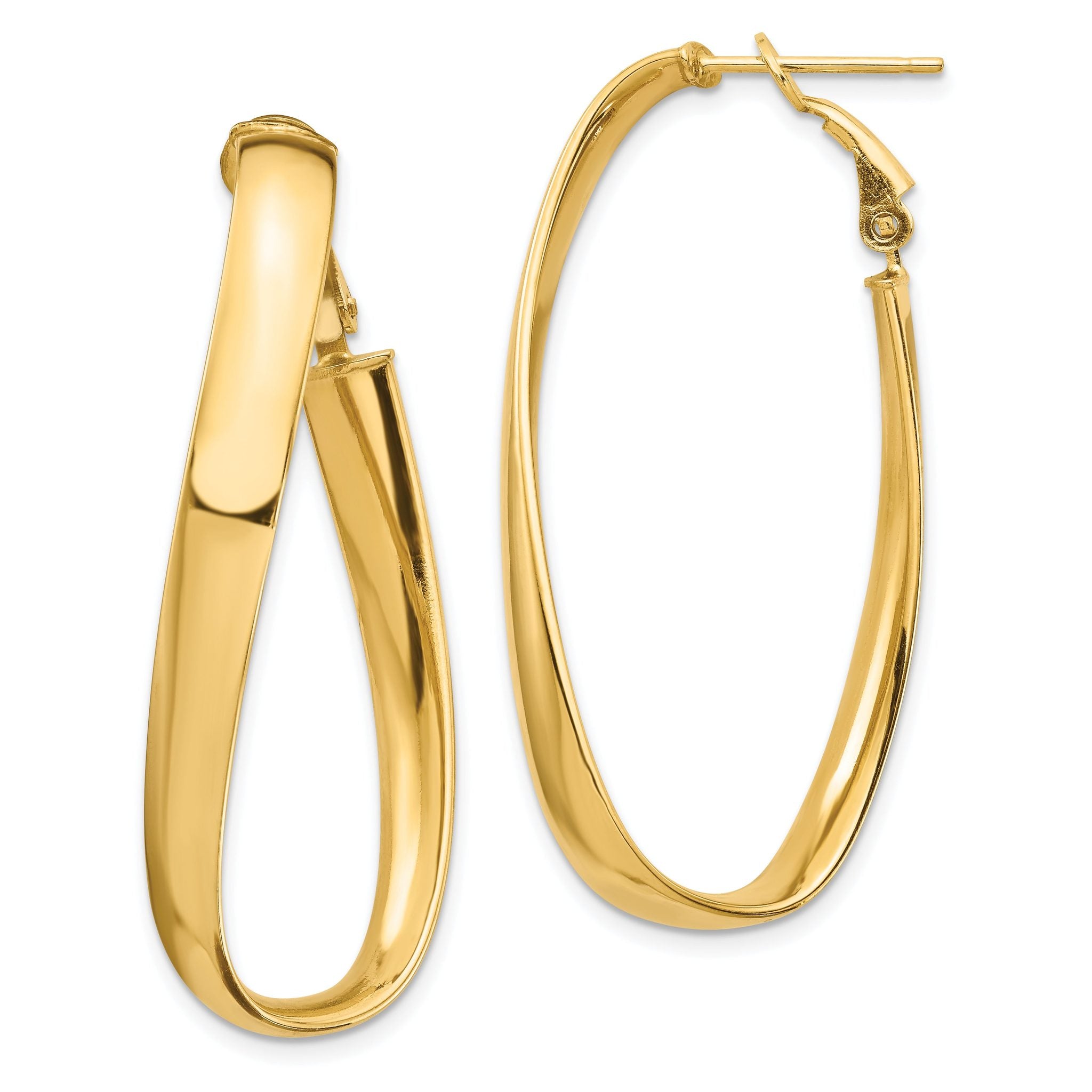 14k High Polished 5mm Twisted Oval Omega Back Hoop Earrings Main image