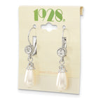 1928 Jewelry Silver-tone Clear Crystal Imitation Pearl Teardrop Dangle Leverback Earrings