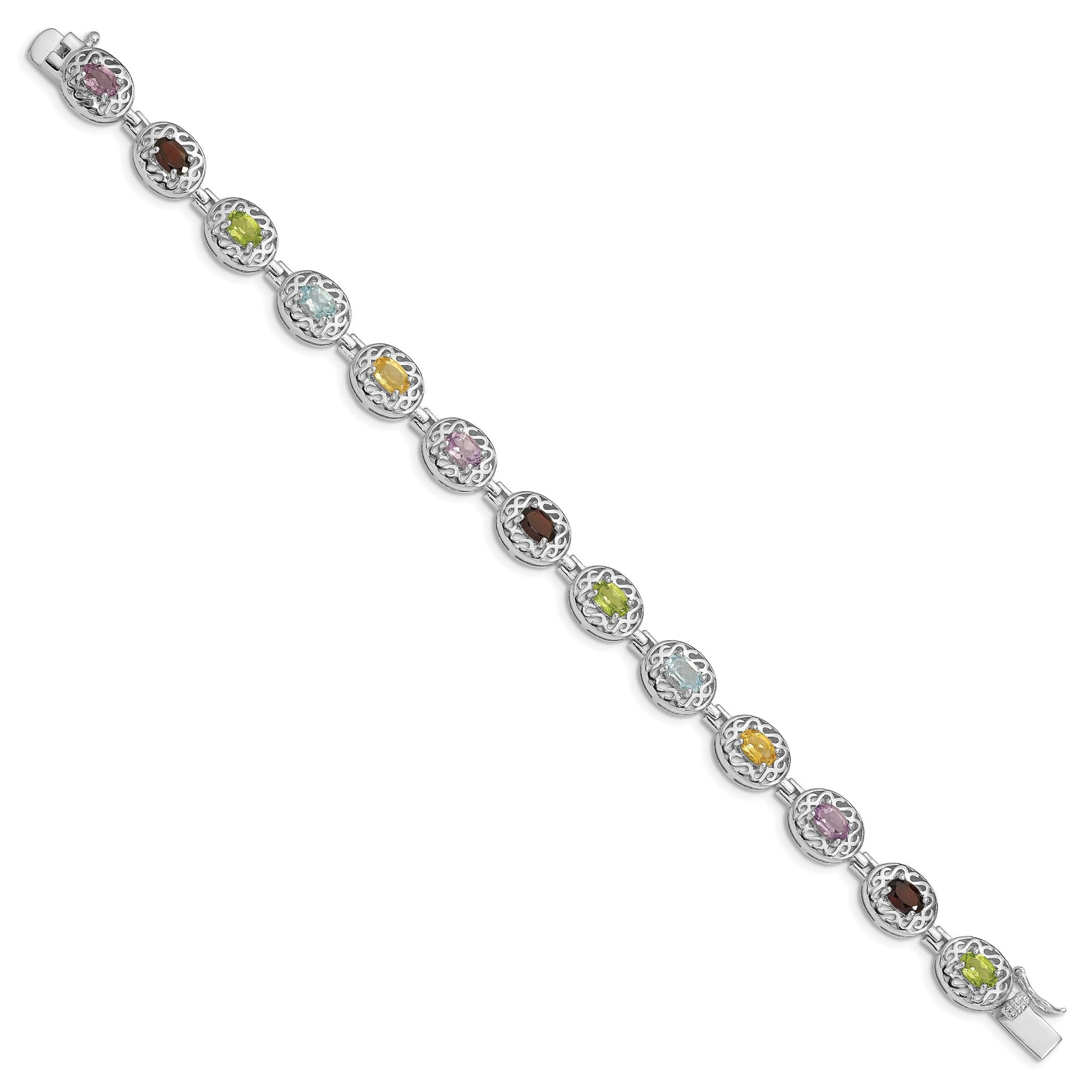 Sterling Silver 925 Multi-Gemstone Bracelet with Rhodium Polish Elegant Design Secondary image