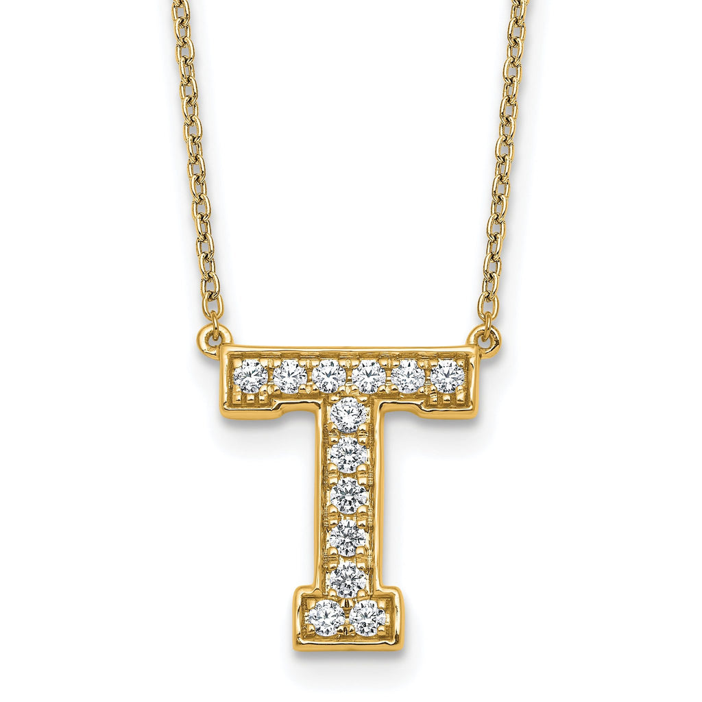 14k 1/3 carat Lab Grown Diamond VS+ F+ Complete Letter T 18 inch Initial Necklace