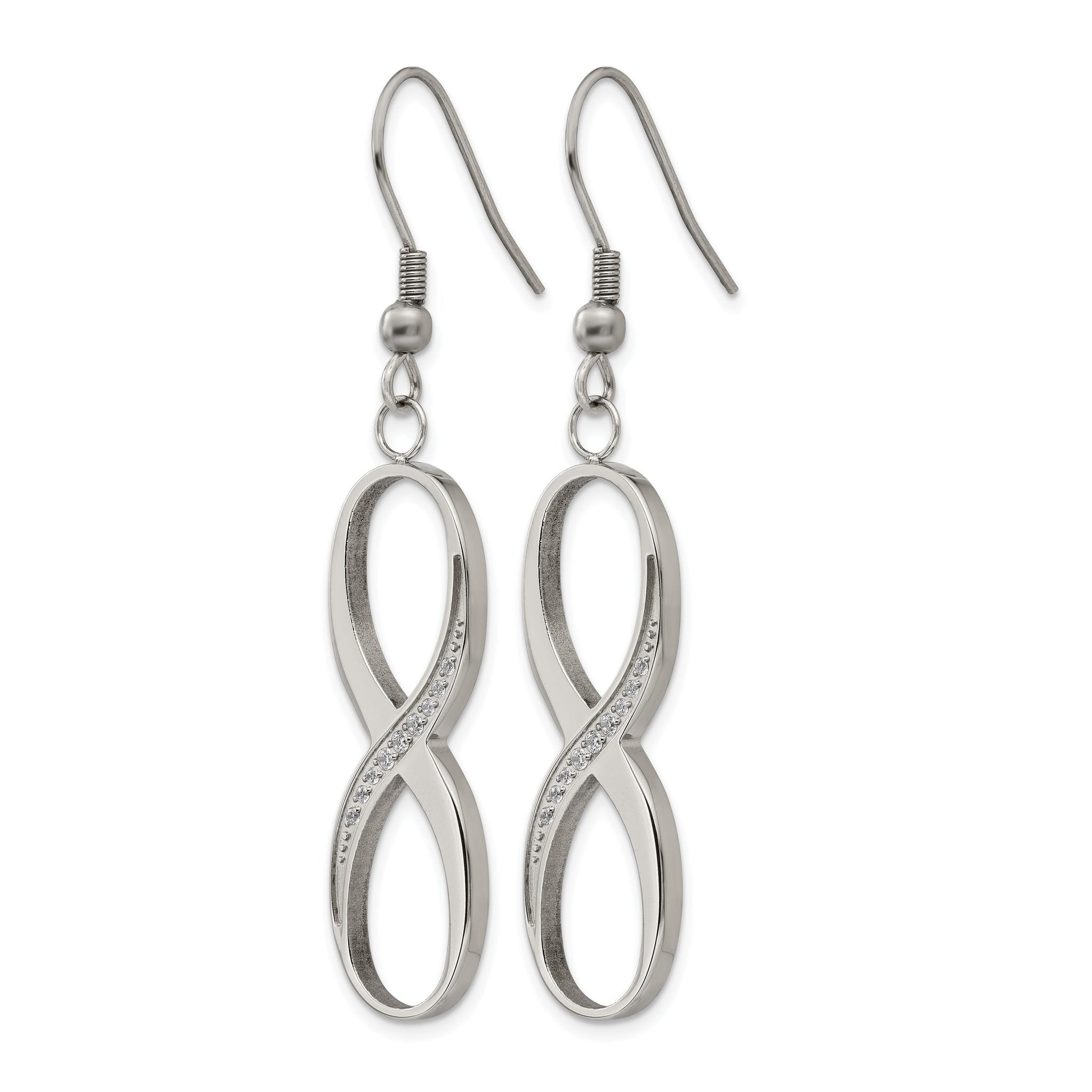 Stainless Steel Polished Infinity Cubic Zirconia Drop Dangle Earrings for Women Secondary image