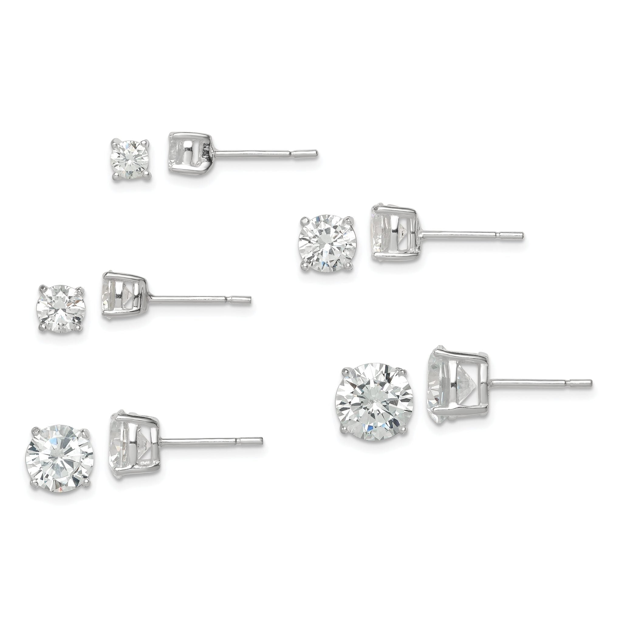 Sterling Silver Polished Round CZ 5-Pair Post Earrings Set Main image